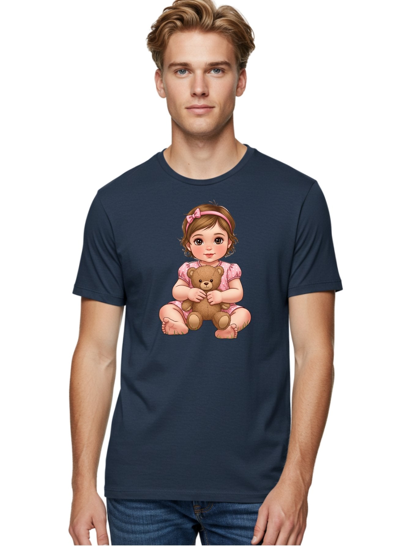 Little-Girl-Hugging-Teddy-Bear-2 Men'S Graphic Tee, 100% Cotton, Comfortable Casual Summer Wear, Machine Washable, Vintage Camera, Old Camera, Antique Camera, Black Camera, Classic Photography, Photography Equipment, Nostalgic Device, Bak820 21