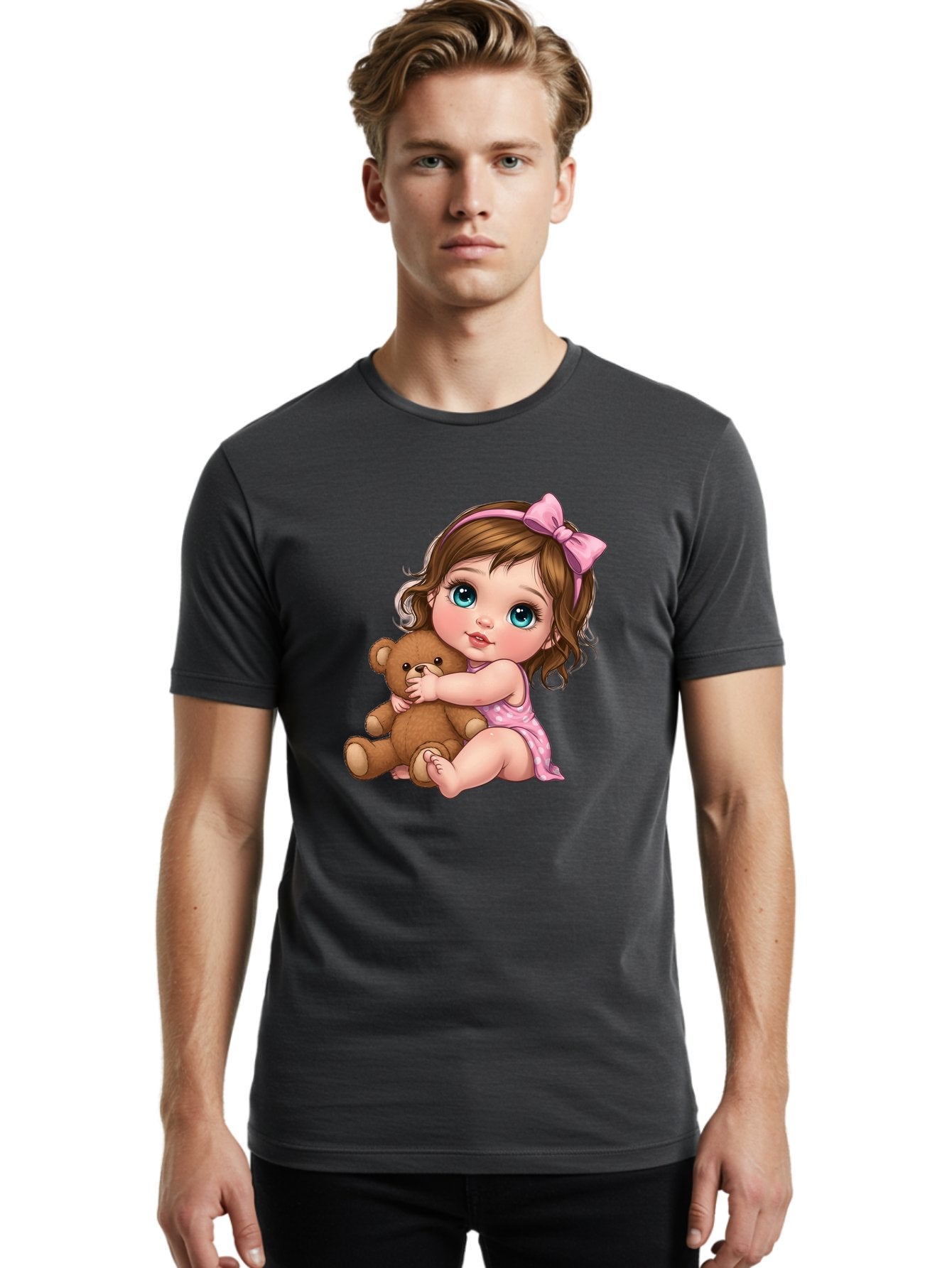 Little-Girl-Hugging-Teddy-Bear Men'S Graphic Tee, 100% Cotton, Comfortable Casual Summer Wear, Machine Washable, Vintage Camera, Old Camera, Antique Camera, Black Camera, Classic Photography, Photography Equipment, Nostalgic Device, Bak821 26