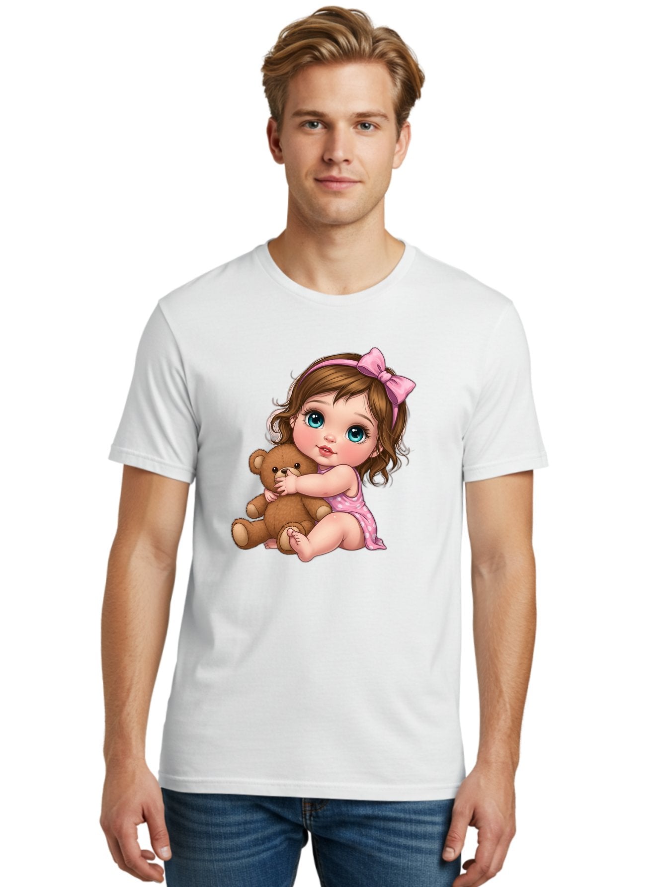 Little-Girl-Hugging-Teddy-Bear Men'S Graphic Tee, 100% Cotton, Comfortable Casual Summer Wear, Machine Washable, Vintage Camera, Old Camera, Antique Camera, Black Camera, Classic Photography, Photography Equipment, Nostalgic Device, Bak821 24