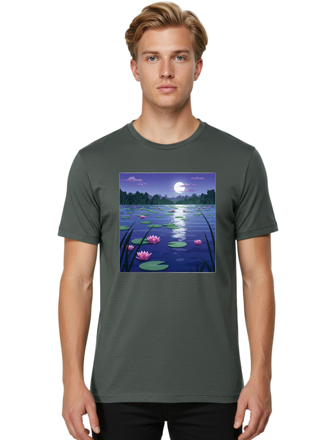 Lotus-Flowers-Under-Moonlight Men'S Graphic Tee, 100% Cotton, Comfortable Casual Summer Wear, Machine Washable, Vintage Camera, Old Camera, Antique Camera, Black Camera, Classic Photography, Photography Equipment, Nostalgic Device, Bak842 29