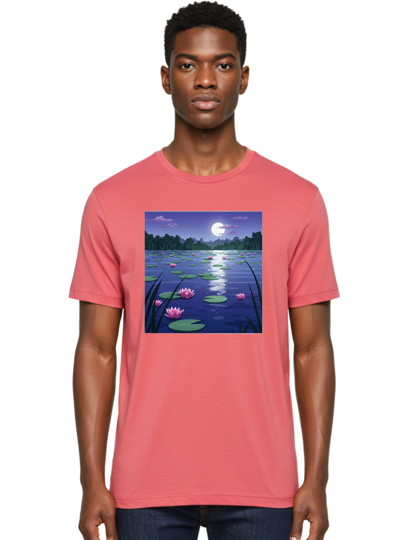 Lotus-Flowers-Under-Moonlight Men'S Graphic Tee, 100% Cotton, Comfortable Casual Summer Wear, Machine Washable, Vintage Camera, Old Camera, Antique Camera, Black Camera, Classic Photography, Photography Equipment, Nostalgic Device, Bak842 25