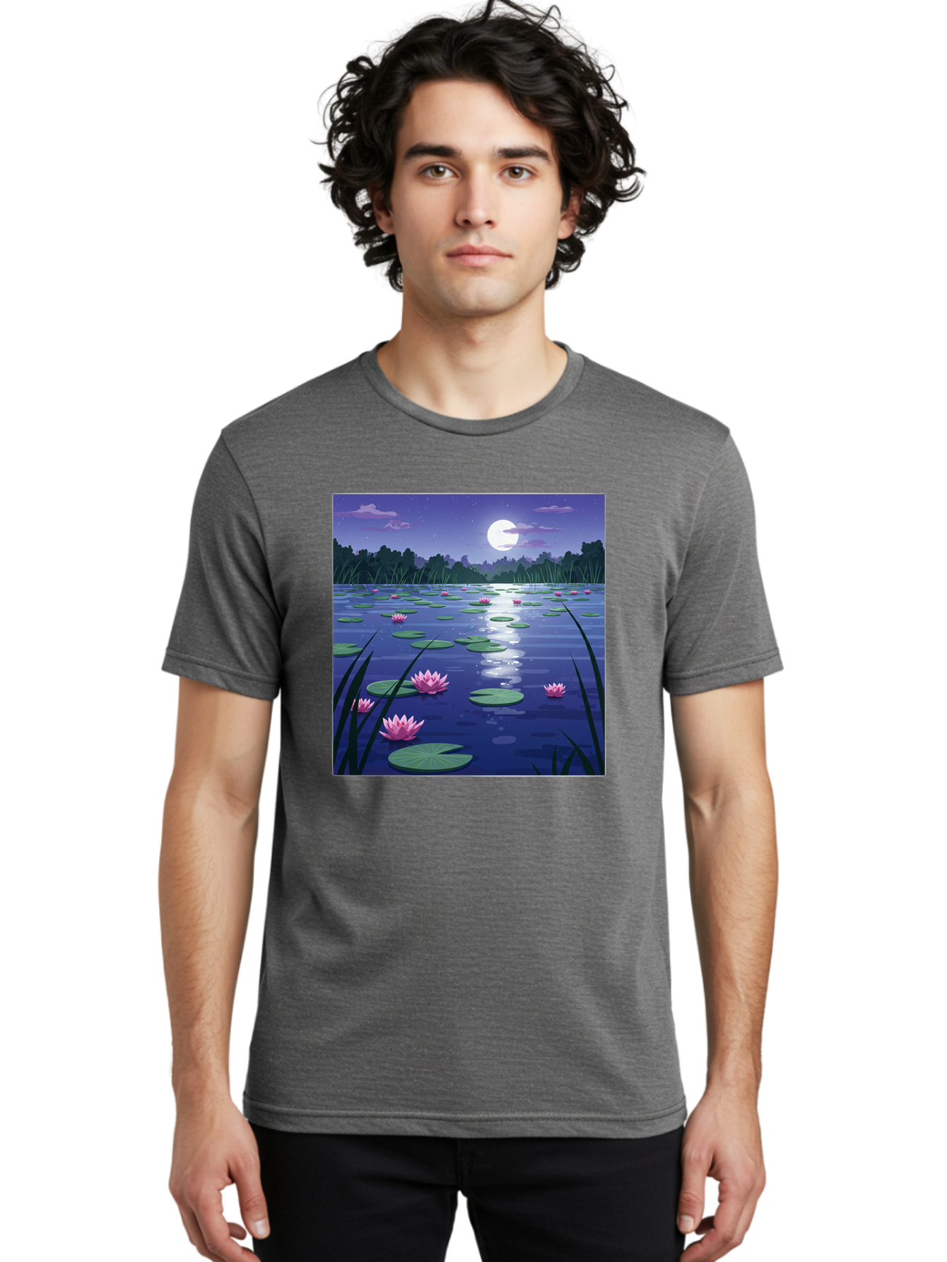 Lotus-Flowers-Under-Moonlight Men'S Graphic Tee, 100% Cotton, Comfortable Casual Summer Wear, Machine Washable, Vintage Camera, Old Camera, Antique Camera, Black Camera, Classic Photography, Photography Equipment, Nostalgic Device, Bak842 17