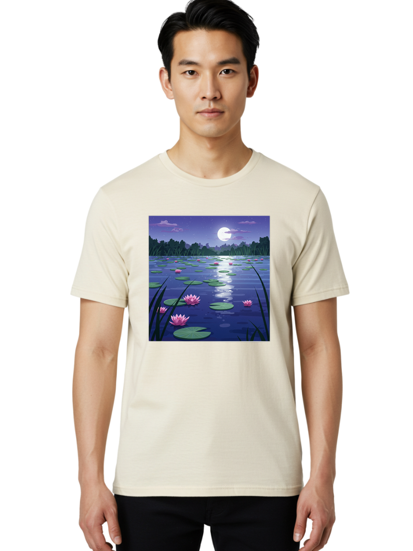 Lotus-Flowers-Under-Moonlight Men'S Graphic Tee, 100% Cotton, Comfortable Casual Summer Wear, Machine Washable, Vintage Camera, Old Camera, Antique Camera, Black Camera, Classic Photography, Photography Equipment, Nostalgic Device, Bak842 23