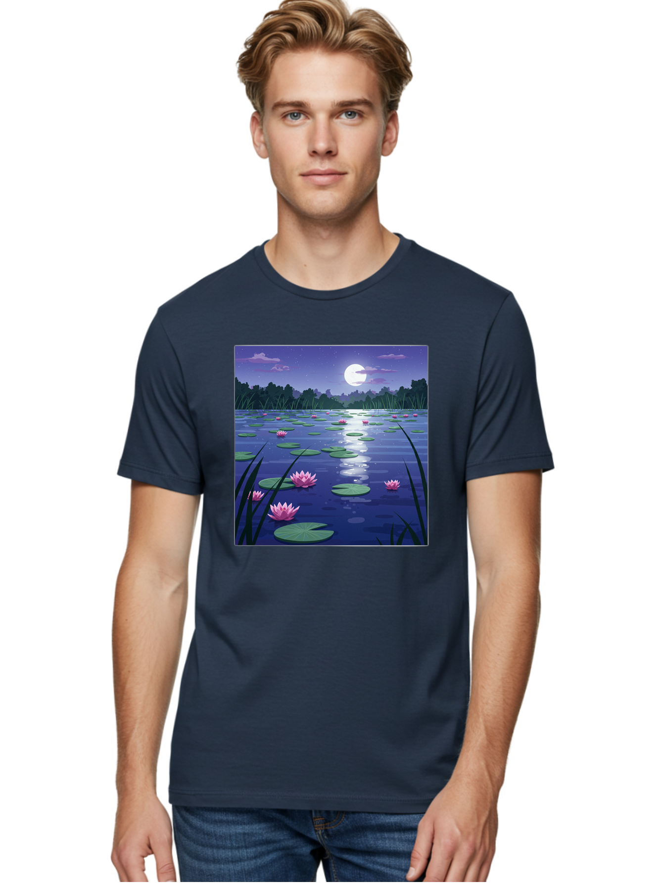 Lotus-Flowers-Under-Moonlight Men'S Graphic Tee, 100% Cotton, Comfortable Casual Summer Wear, Machine Washable, Vintage Camera, Old Camera, Antique Camera, Black Camera, Classic Photography, Photography Equipment, Nostalgic Device, Bak842 22