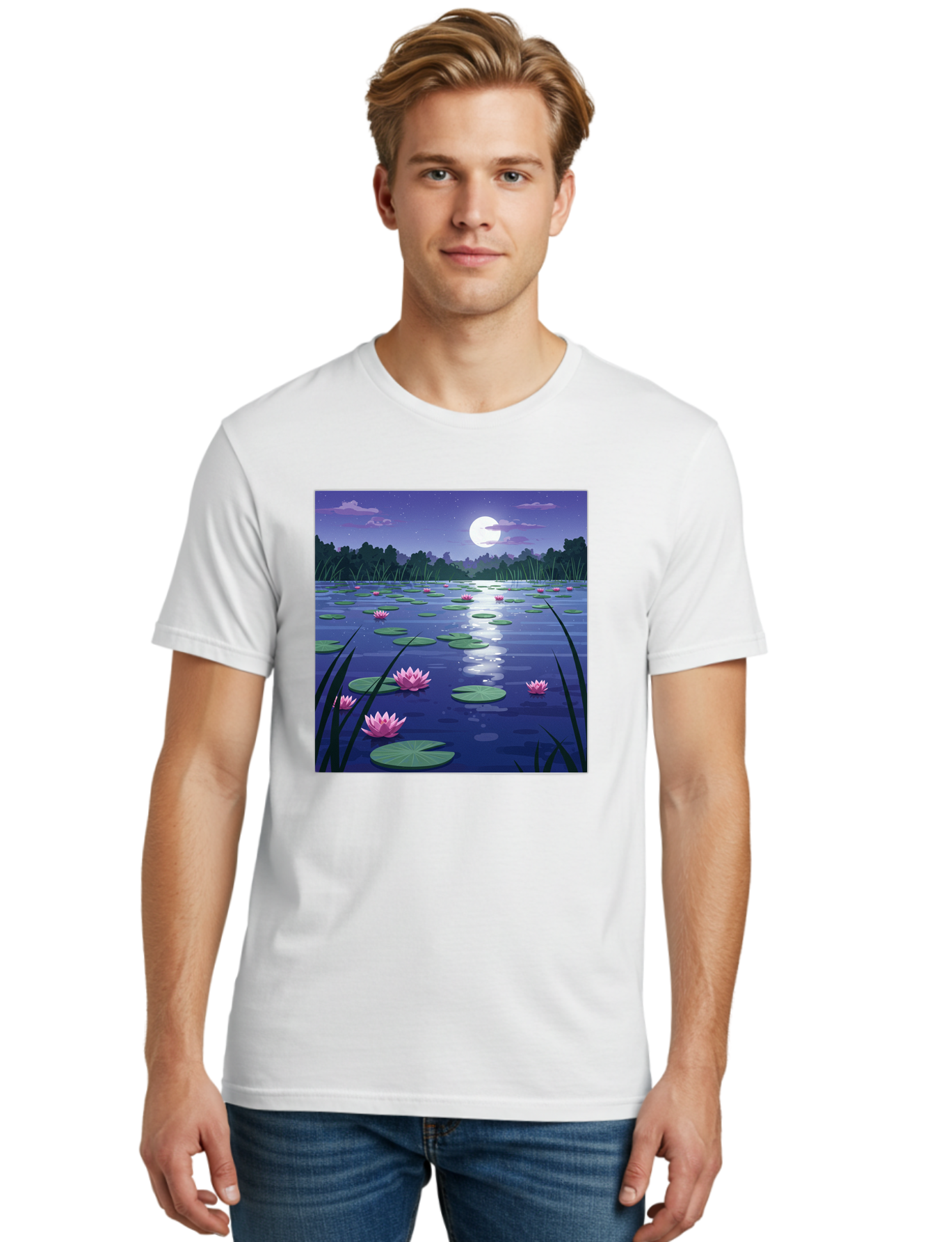 Lotus-Flowers-Under-Moonlight Men'S Graphic Tee, 100% Cotton, Comfortable Casual Summer Wear, Machine Washable, Vintage Camera, Old Camera, Antique Camera, Black Camera, Classic Photography, Photography Equipment, Nostalgic Device, Bak842 16