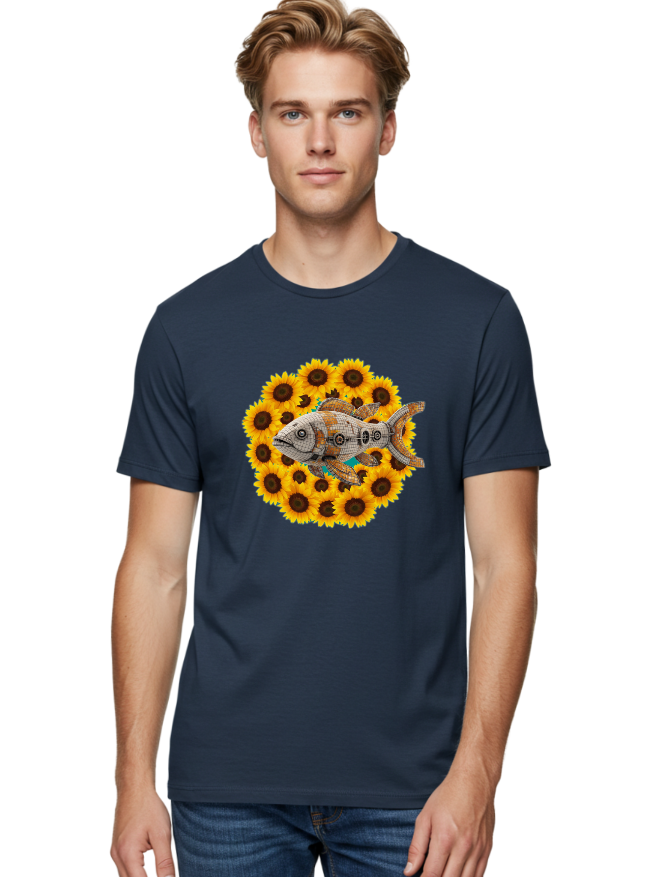 Mechanical-Fish-Sunflowers Men'S Graphic Tee, 100% Cotton, Comfortable Casual Summer Wear, Machine Washable, Vintage Camera, Old Camera, Antique Camera, Black Camera, Classic Photography, Photography Equipment, Nostalgic Device, Film Camera, Bak857 27