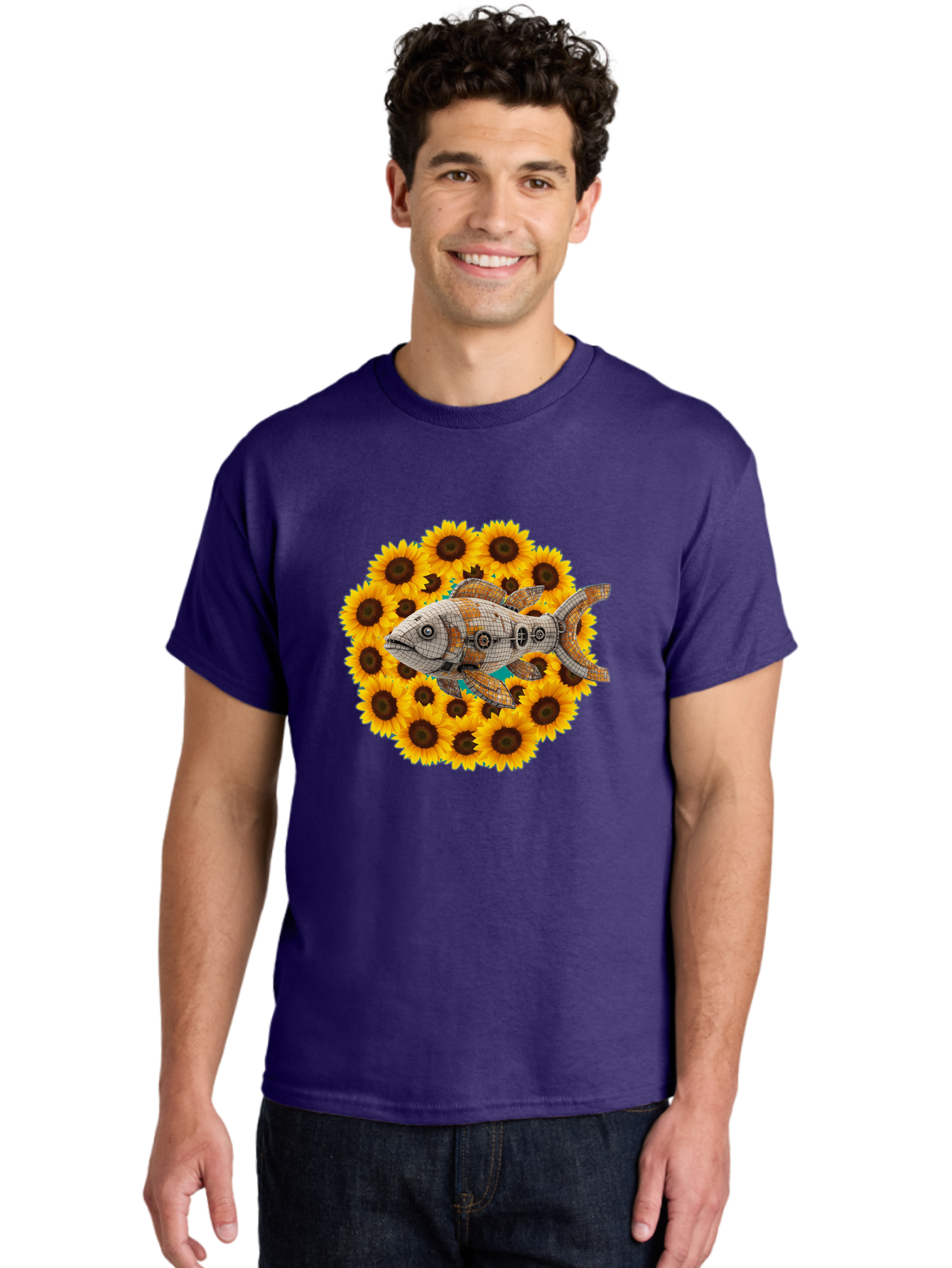 Mechanical-Fish-Sunflowers Men'S Graphic Tee, 100% Cotton, Comfortable Casual Summer Wear, Machine Washable, Vintage Camera, Old Camera, Antique Camera, Black Camera, Classic Photography, Photography Equipment, Nostalgic Device, Film Camera, Bak857 20