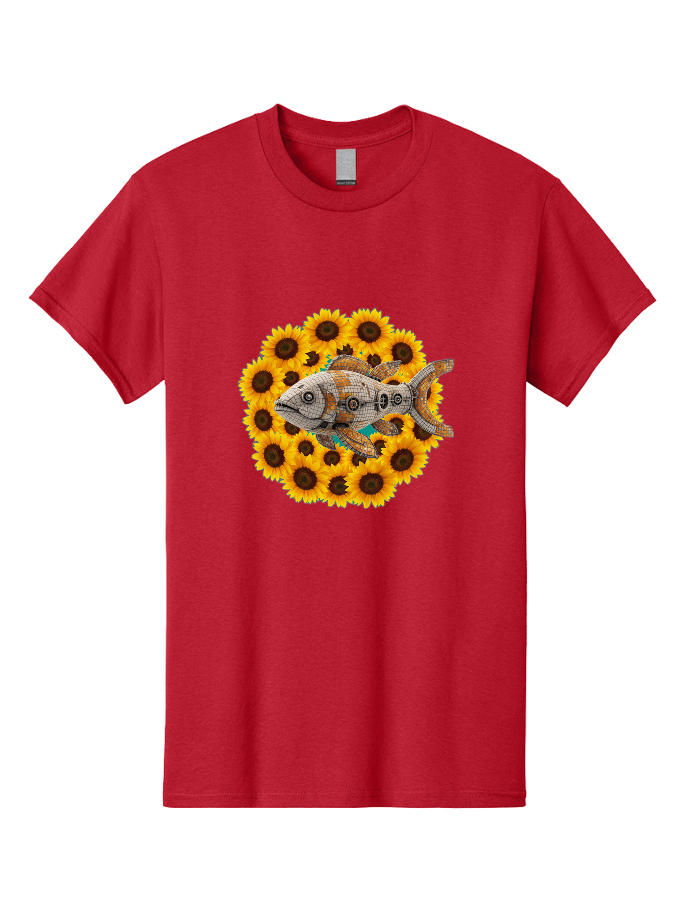 Mechanical-Fish-Sunflowers Men'S Graphic Tee, 100% Cotton, Comfortable Casual Summer Wear, Machine Washable, Vintage Camera, Old Camera, Antique Camera, Black Camera, Classic Photography, Photography Equipment, Nostalgic Device, Film Camera, Bak857
