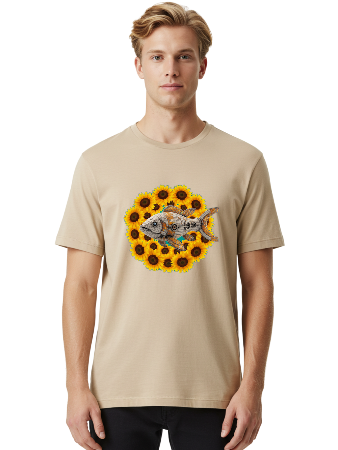 Mechanical-Fish-Sunflowers Men'S Graphic Tee, 100% Cotton, Comfortable Casual Summer Wear, Machine Washable, Vintage Camera, Old Camera, Antique Camera, Black Camera, Classic Photography, Photography Equipment, Nostalgic Device, Film Camera, Bak857 19