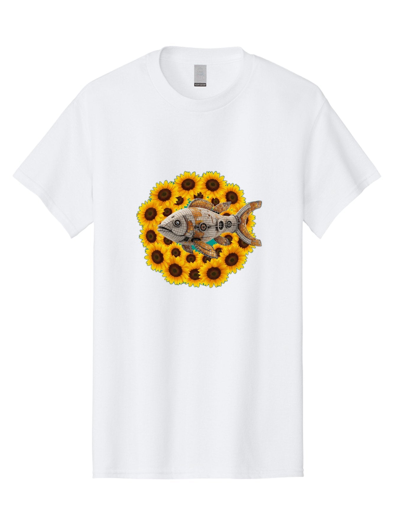 Mechanical-Fish-Sunflowers Men'S Graphic Tee, 100% Cotton, Comfortable Casual Summer Wear, Machine Washable, Vintage Camera, Old Camera, Antique Camera, Black Camera, Classic Photography, Photography Equipment, Nostalgic Device, Film Camera, Bak857
