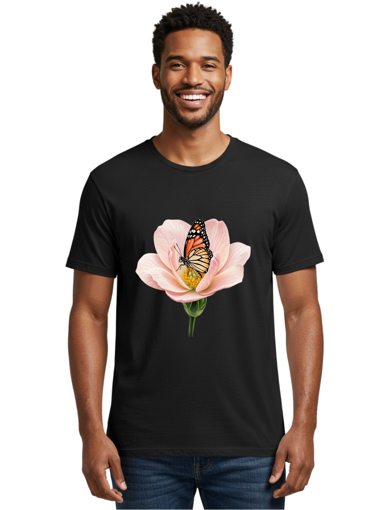 Monarch-On-Pink-Flower Men'S Graphic Tee, 100% Cotton, Comfortable Casual Summer Wear, Machine Washable, Vintage Camera, Old Camera, Antique Camera, Black Camera, Classic Photography, Photography Equipment, Nostalgic Device, Film Camera, Bak890 27