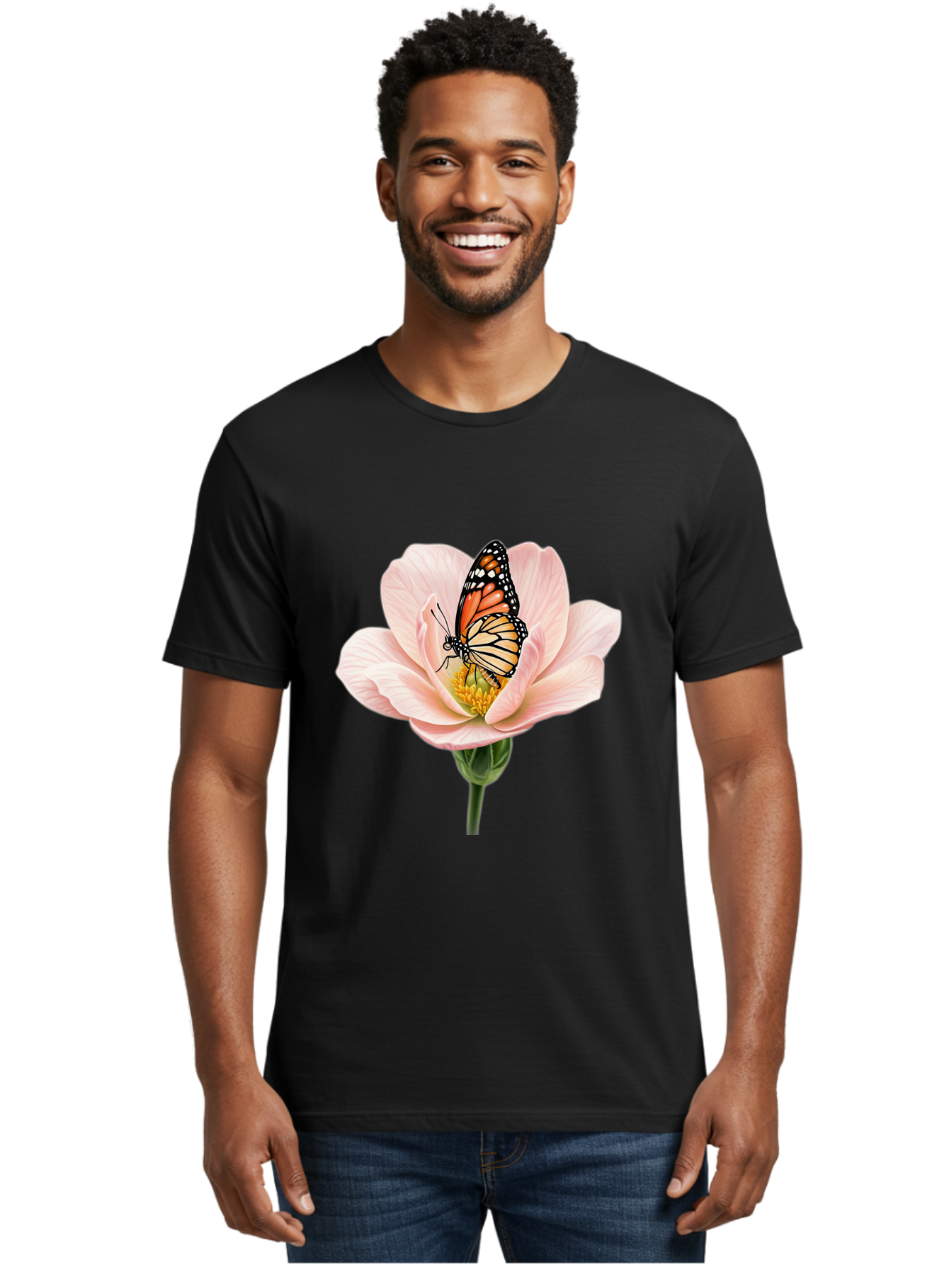 Monarch-On-Pink-Flower Men'S Graphic Tee, 100% Cotton, Comfortable Casual Summer Wear, Machine Washable, Vintage Camera, Old Camera, Antique Camera, Black Camera, Classic Photography, Photography Equipment, Nostalgic Device, Film Camera, Bak890 19