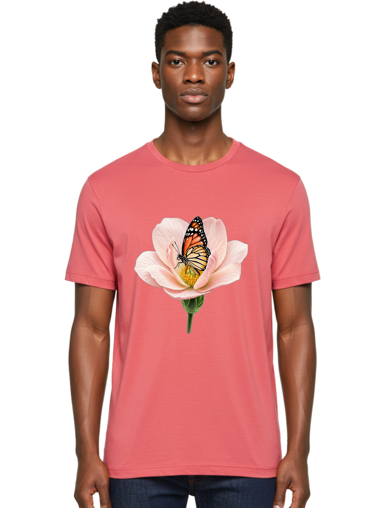 Monarch-On-Pink-Flower Men'S Graphic Tee, 100% Cotton, Comfortable Casual Summer Wear, Machine Washable, Vintage Camera, Old Camera, Antique Camera, Black Camera, Classic Photography, Photography Equipment, Nostalgic Device, Film Camera, Bak890 30
