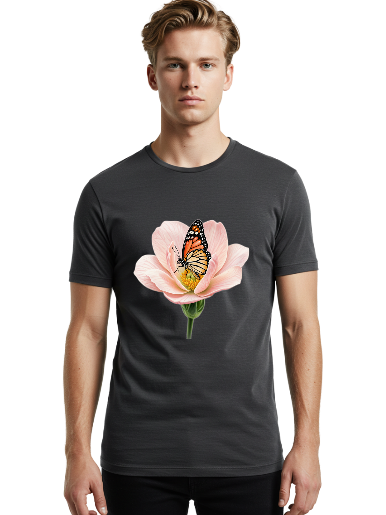 Monarch-On-Pink-Flower Men'S Graphic Tee, 100% Cotton, Comfortable Casual Summer Wear, Machine Washable, Vintage Camera, Old Camera, Antique Camera, Black Camera, Classic Photography, Photography Equipment, Nostalgic Device, Film Camera, Bak890 29