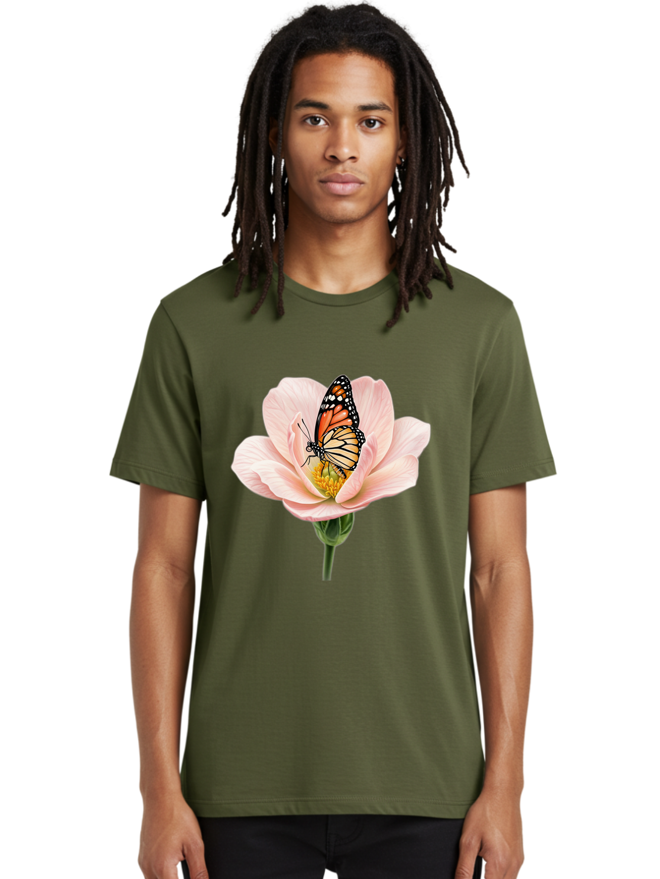 Monarch-On-Pink-Flower Men'S Graphic Tee, 100% Cotton, Comfortable Casual Summer Wear, Machine Washable, Vintage Camera, Old Camera, Antique Camera, Black Camera, Classic Photography, Photography Equipment, Nostalgic Device, Film Camera, Bak890 25