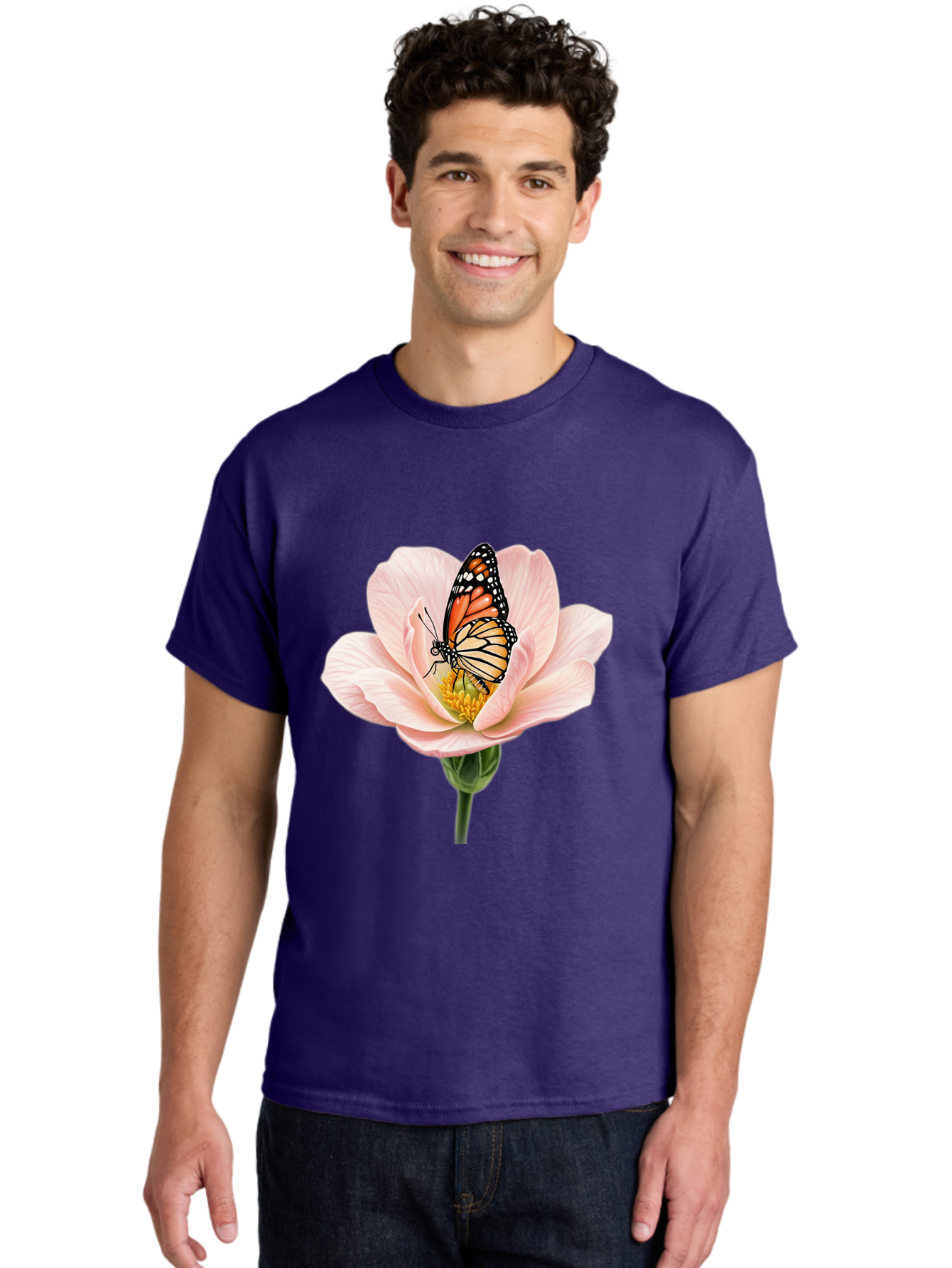 Monarch-On-Pink-Flower Men'S Graphic Tee, 100% Cotton, Comfortable Casual Summer Wear, Machine Washable, Vintage Camera, Old Camera, Antique Camera, Black Camera, Classic Photography, Photography Equipment, Nostalgic Device, Film Camera, Bak890 27