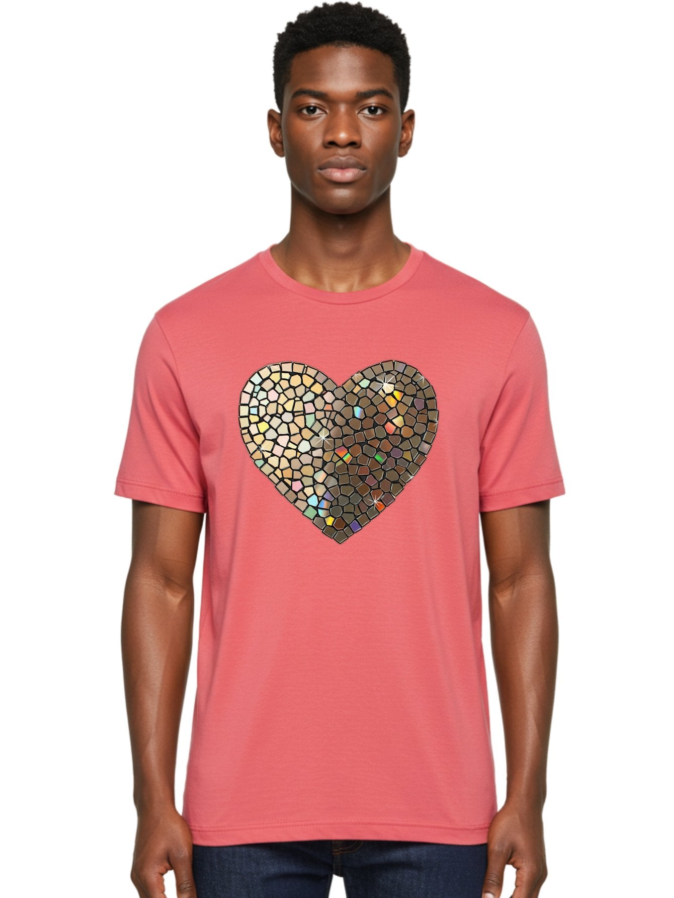 Mosaic-Heart-2 Men'S Graphic Tee, 100% Cotton, Comfortable Casual Summer Wear, Machine Washable, Vintage Camera, Old Camera, Antique Camera, Black Camera, Classic Photography, Photography Equipment, Nostalgic Device, Film Camera, Camera Art Bak905 23