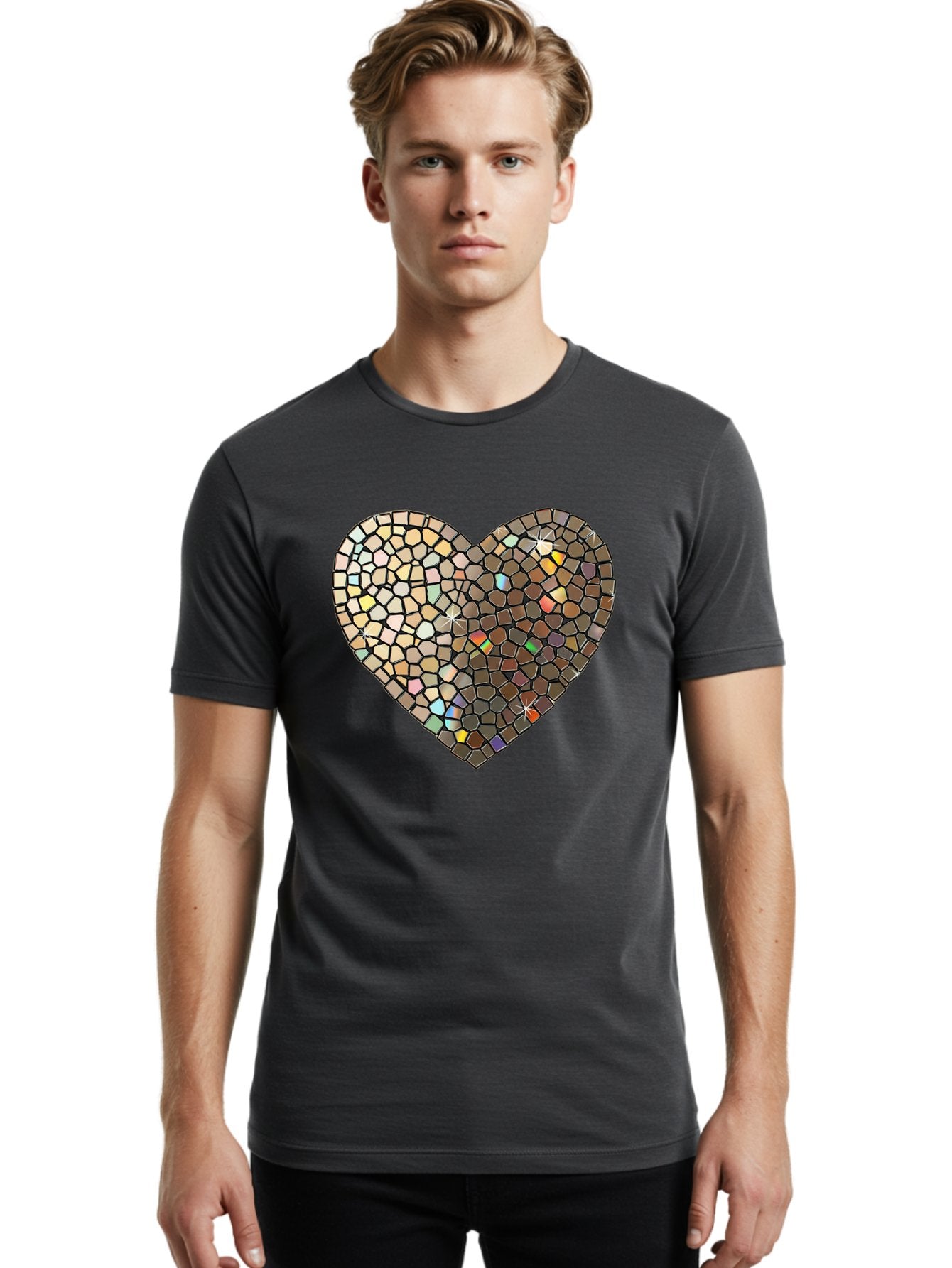 Mosaic-Heart-2 Men'S Graphic Tee, 100% Cotton, Comfortable Casual Summer Wear, Machine Washable, Vintage Camera, Old Camera, Antique Camera, Black Camera, Classic Photography, Photography Equipment, Nostalgic Device, Film Camera, Camera Art Bak905 17