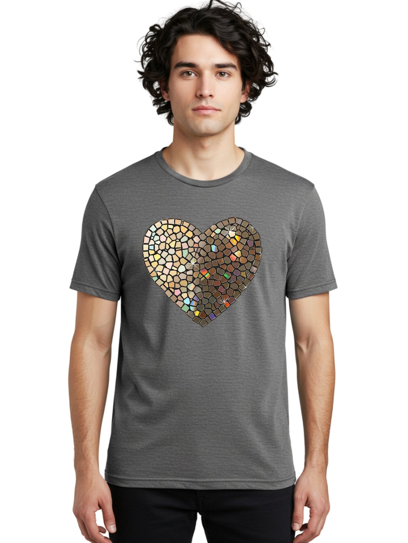 Mosaic-Heart-2 Men'S Graphic Tee, 100% Cotton, Comfortable Casual Summer Wear, Machine Washable, Vintage Camera, Old Camera, Antique Camera, Black Camera, Classic Photography, Photography Equipment, Nostalgic Device, Film Camera, Camera Art Bak905 25