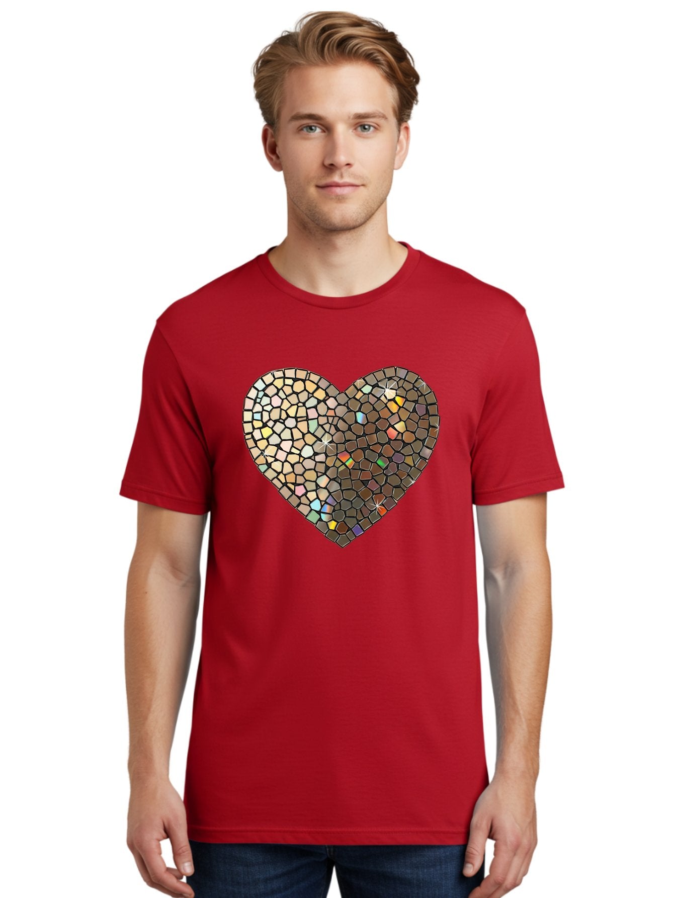 Mosaic-Heart-2 Men'S Graphic Tee, 100% Cotton, Comfortable Casual Summer Wear, Machine Washable, Vintage Camera, Old Camera, Antique Camera, Black Camera, Classic Photography, Photography Equipment, Nostalgic Device, Film Camera, Camera Art Bak905 19