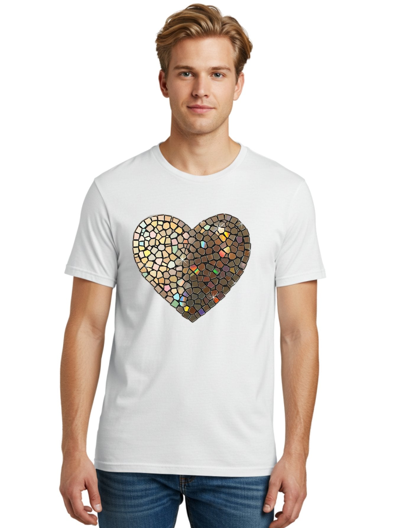 Mosaic-Heart-2 Men'S Graphic Tee, 100% Cotton, Comfortable Casual Summer Wear, Machine Washable, Vintage Camera, Old Camera, Antique Camera, Black Camera, Classic Photography, Photography Equipment, Nostalgic Device, Film Camera, Camera Art Bak905 20