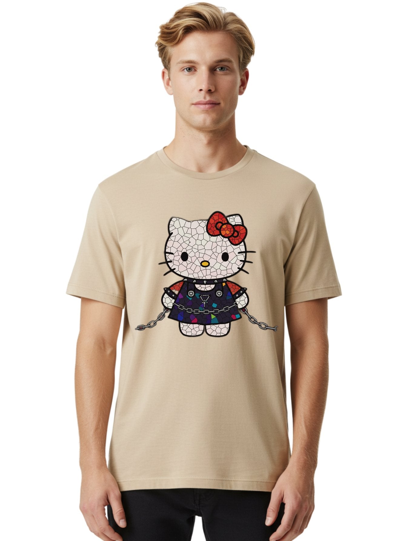 Mosaic-Hello-Kitty Men'S Graphic Tee, 100% Cotton, Comfortable Casual Summer Wear, Machine Washable, Vintage Camera, Old Camera, Antique Camera, Black Camera, Classic Photography, Photography Equipment, Nostalgic Device, Film Camera, Bak907 26