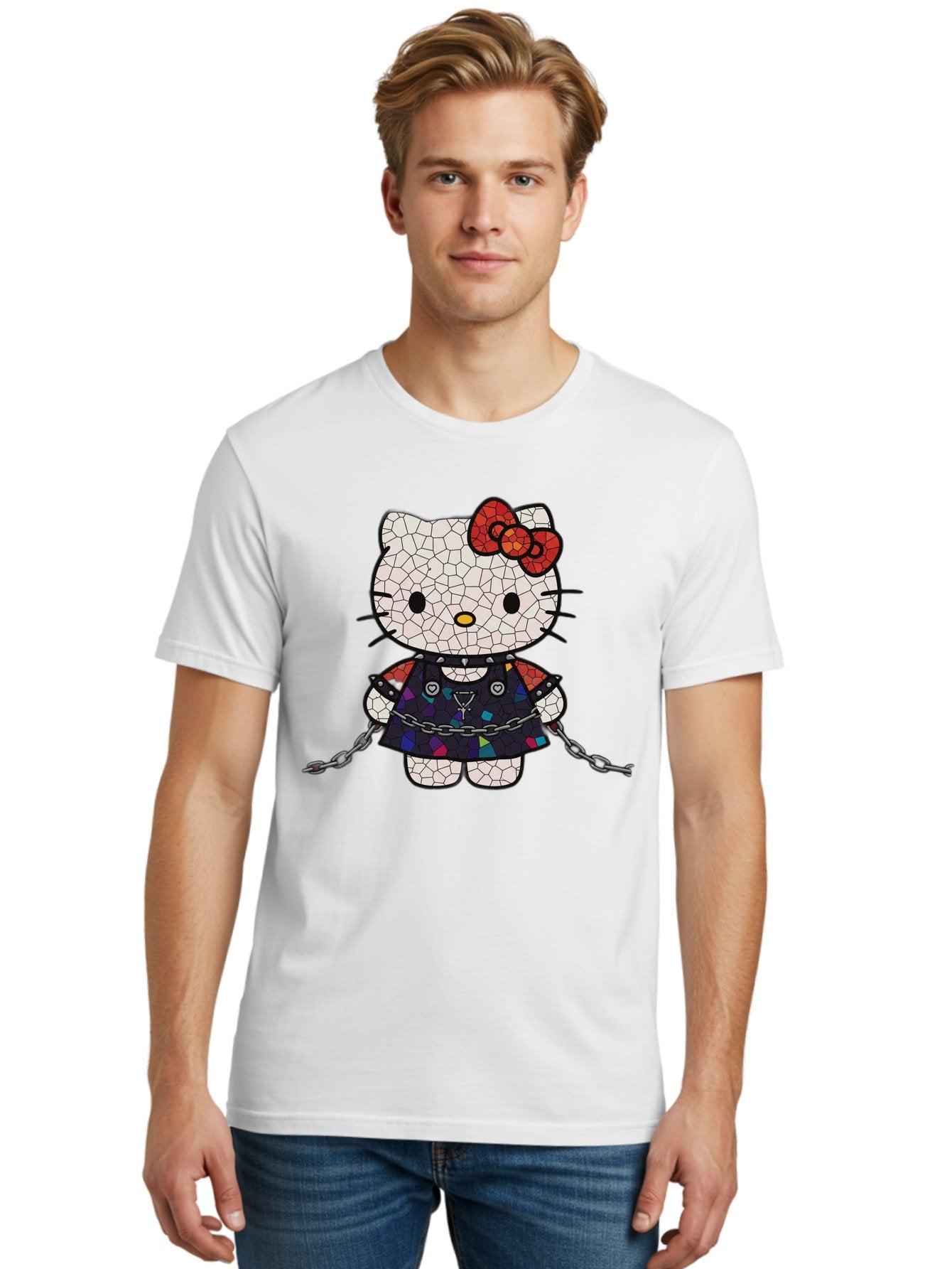 Mosaic-Hello-Kitty Men'S Graphic Tee, 100% Cotton, Comfortable Casual Summer Wear, Machine Washable, Vintage Camera, Old Camera, Antique Camera, Black Camera, Classic Photography, Photography Equipment, Nostalgic Device, Film Camera, Bak907 23