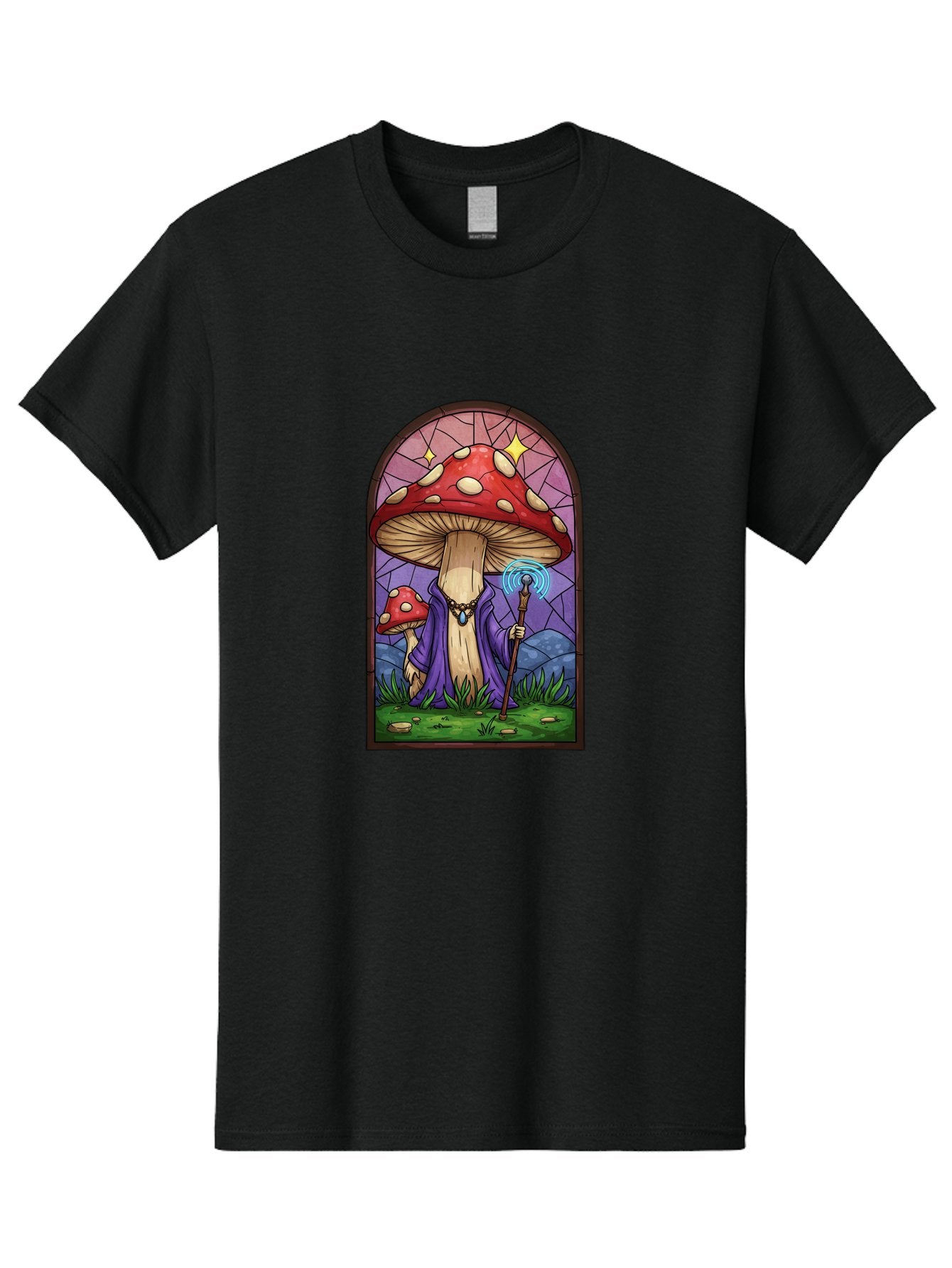 Mushroom-Wizard-Stained-Glass Men'S Graphic Tee, 100% Cotton, Comfortable Casual Summer Wear, Machine Washable, Vintage Camera, Old Camera, Antique Camera, Black Camera, Classic Photography, Photography Equipment, Nostalgic Device, Bak920