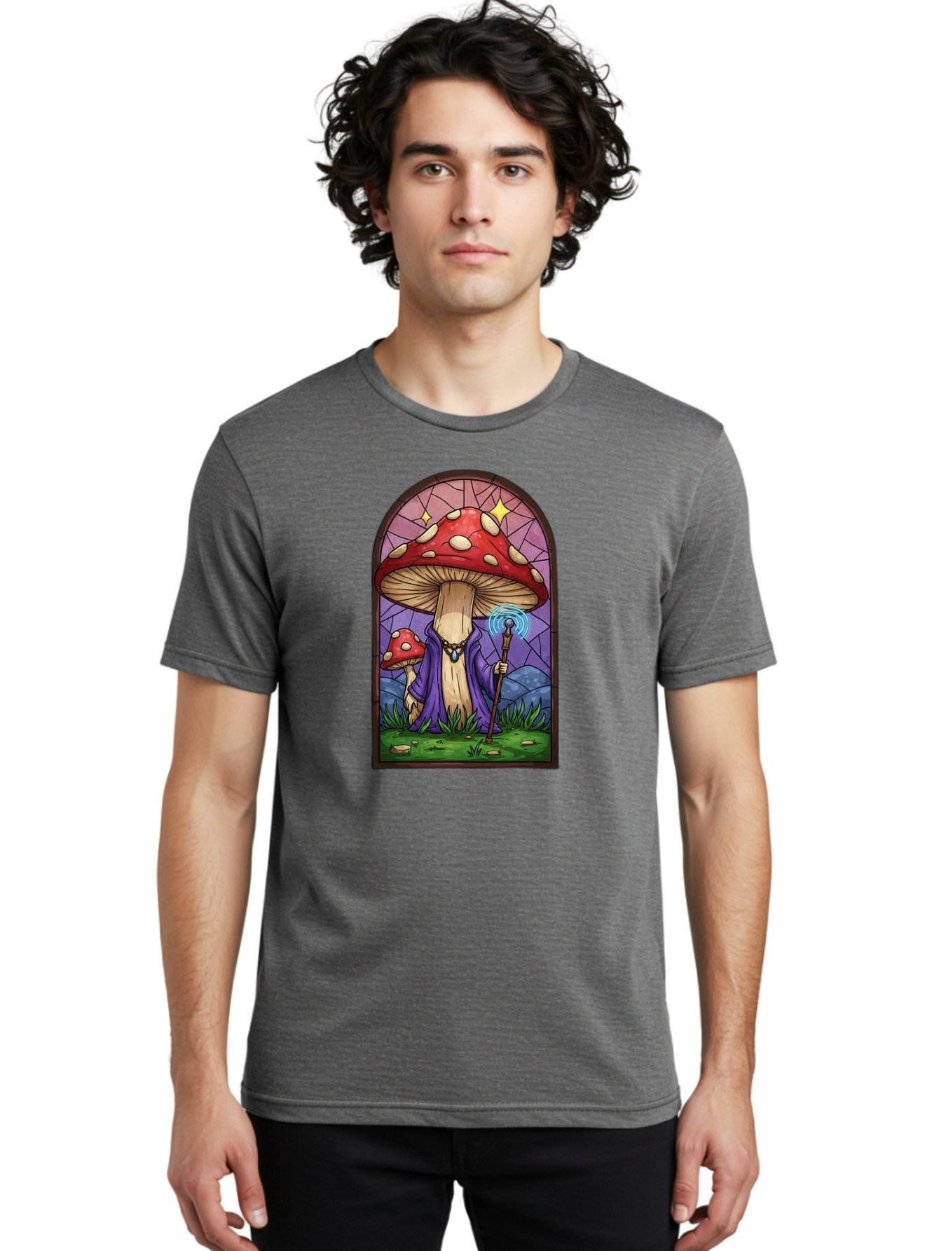 Mushroom-Wizard-Stained-Glass Men'S Graphic Tee, 100% Cotton, Comfortable Casual Summer Wear, Machine Washable, Vintage Camera, Old Camera, Antique Camera, Black Camera, Classic Photography, Photography Equipment, Nostalgic Device, Bak920 30