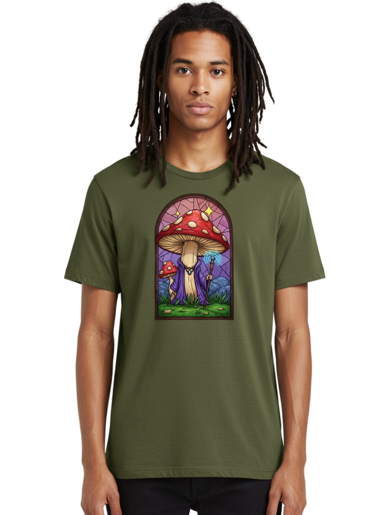 Mushroom-Wizard-Stained-Glass Men'S Graphic Tee, 100% Cotton, Comfortable Casual Summer Wear, Machine Washable, Vintage Camera, Old Camera, Antique Camera, Black Camera, Classic Photography, Photography Equipment, Nostalgic Device, Bak920 22