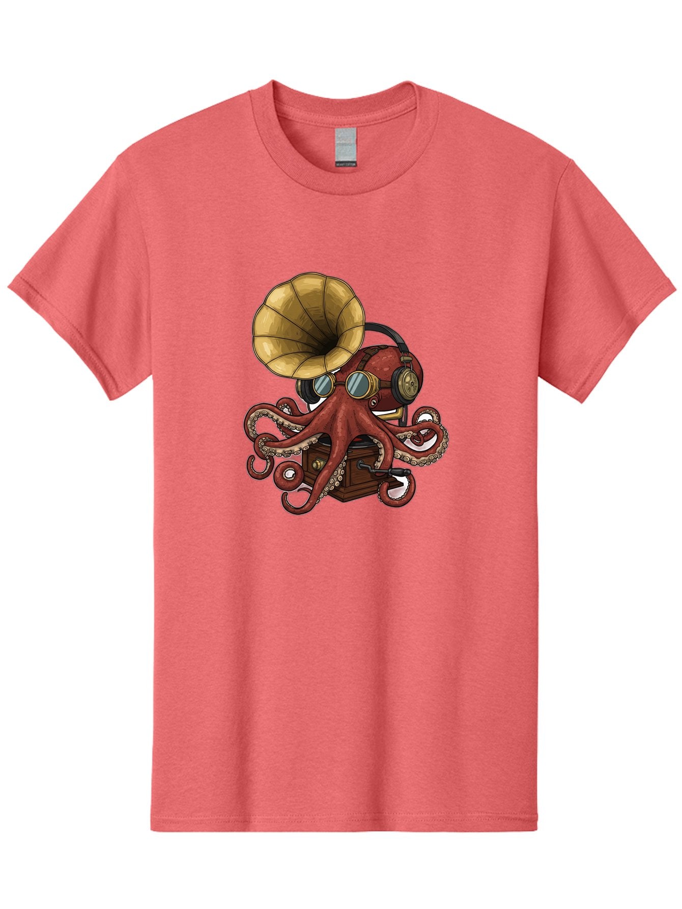 Octopus-Gramophone Men'S Graphic Tee, 100% Cotton, Comfortable Casual Summer Wear, Machine Washable, Vintage Camera, Old Camera, Antique Camera, Black Camera, Classic Photography, Photography Equipment, Nostalgic Device, Film Camera, Bak990 5