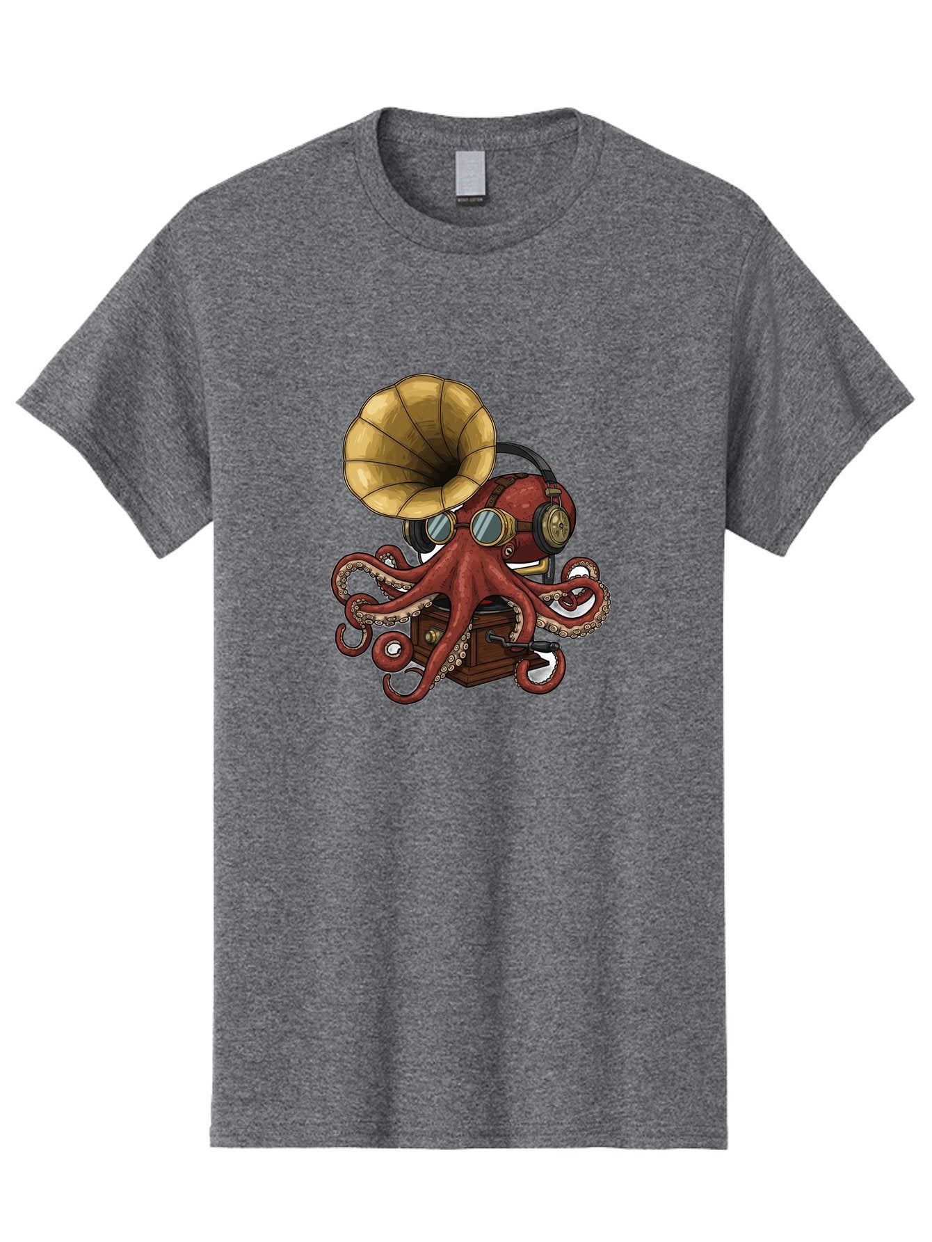Octopus-Gramophone Men'S Graphic Tee, 100% Cotton, Comfortable Casual Summer Wear, Machine Washable, Vintage Camera, Old Camera, Antique Camera, Black Camera, Classic Photography, Photography Equipment, Nostalgic Device, Film Camera, Bak990 13