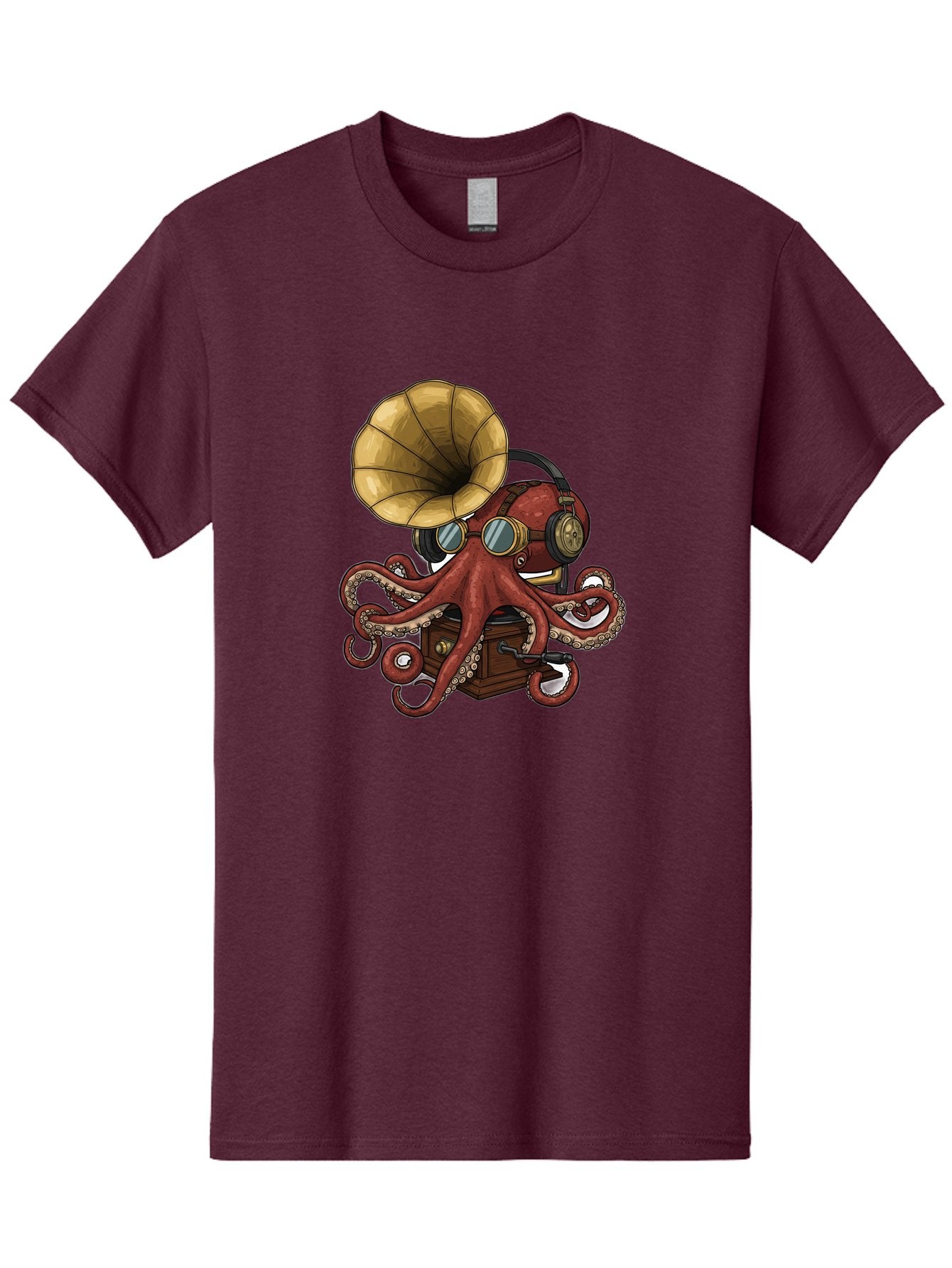 Octopus-Gramophone Men'S Graphic Tee, 100% Cotton, Comfortable Casual Summer Wear, Machine Washable, Vintage Camera, Old Camera, Antique Camera, Black Camera, Classic Photography, Photography Equipment, Nostalgic Device, Film Camera, Bak990 11