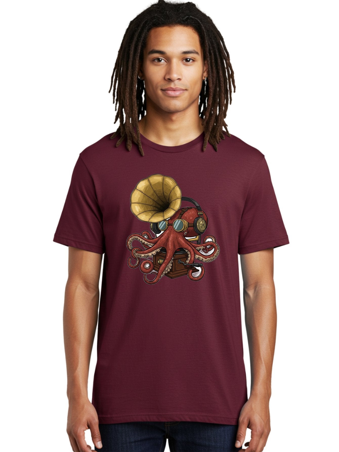 Octopus-Gramophone Men'S Graphic Tee, 100% Cotton, Comfortable Casual Summer Wear, Machine Washable, Vintage Camera, Old Camera, Antique Camera, Black Camera, Classic Photography, Photography Equipment, Nostalgic Device, Film Camera, Bak990 27