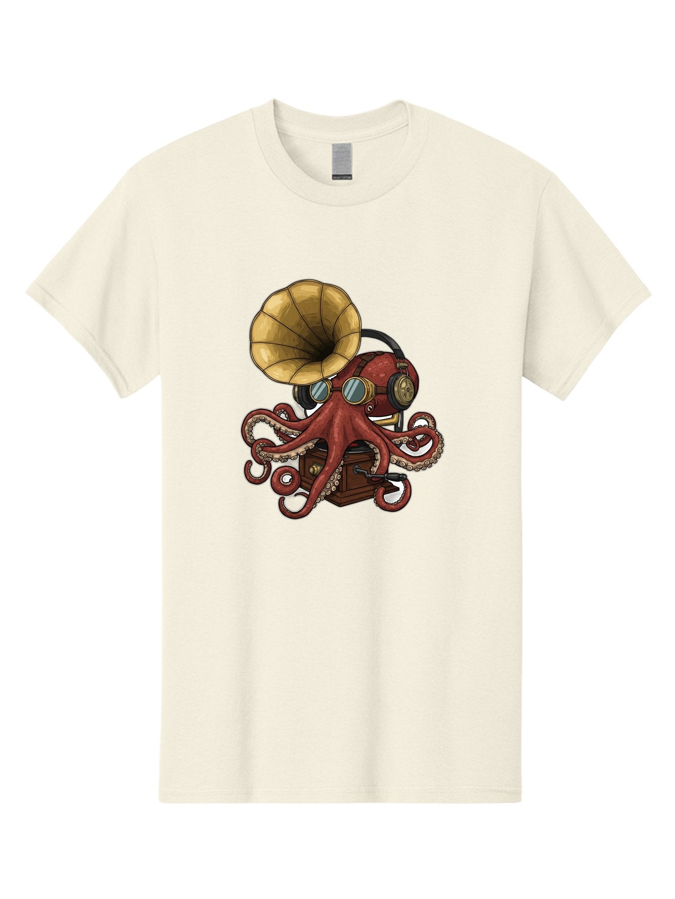 Octopus-Gramophone Men'S Graphic Tee, 100% Cotton, Comfortable Casual Summer Wear, Machine Washable, Vintage Camera, Old Camera, Antique Camera, Black Camera, Classic Photography, Photography Equipment, Nostalgic Device, Film Camera, Bak990