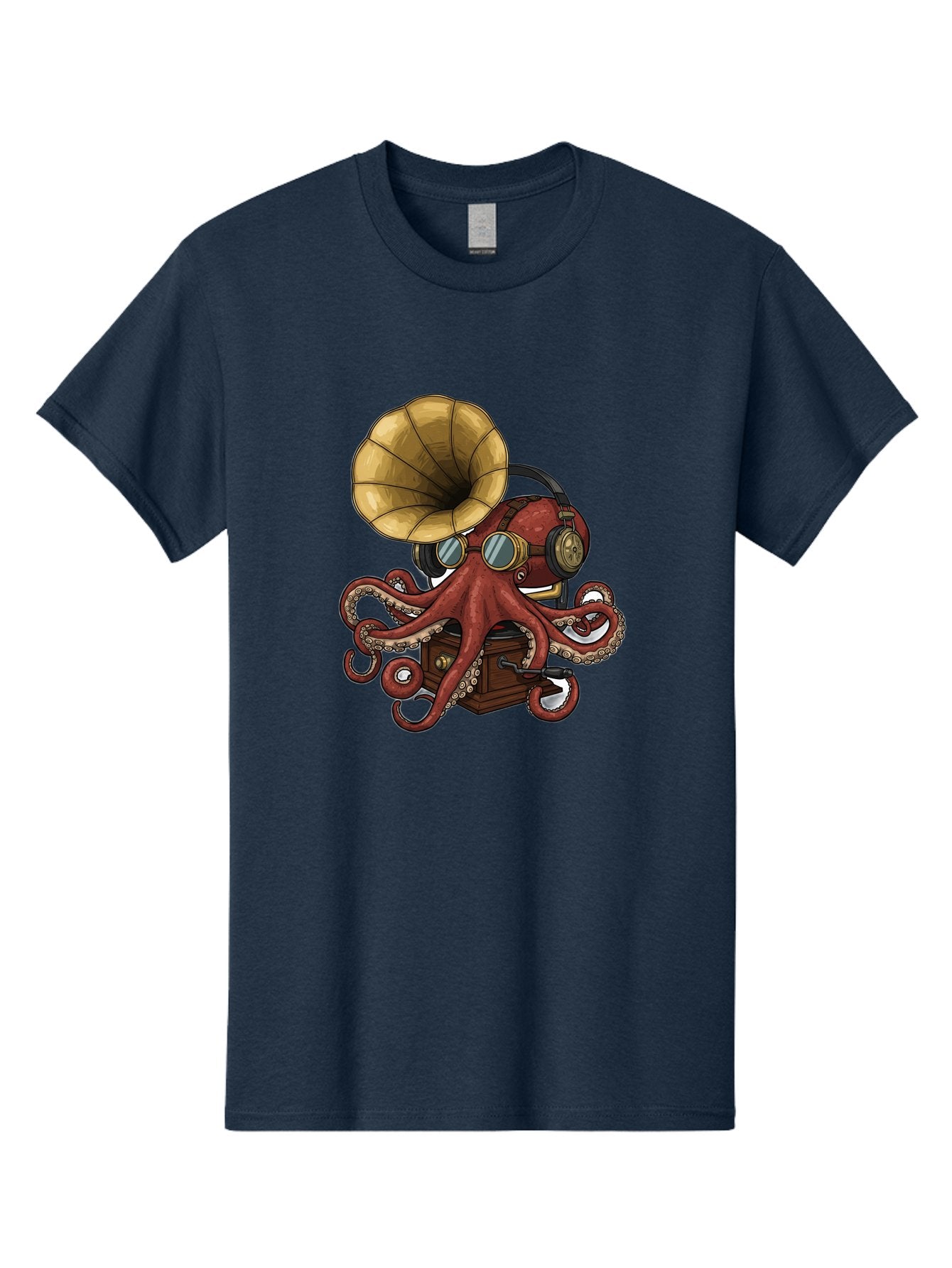 Octopus-Gramophone Men'S Graphic Tee, 100% Cotton, Comfortable Casual Summer Wear, Machine Washable, Vintage Camera, Old Camera, Antique Camera, Black Camera, Classic Photography, Photography Equipment, Nostalgic Device, Film Camera, Bak990 7