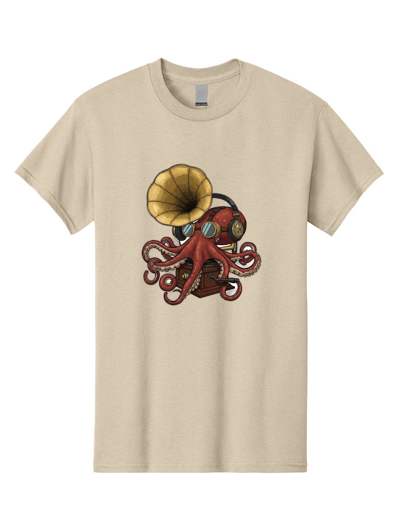 Octopus-Gramophone Men'S Graphic Tee, 100% Cotton, Comfortable Casual Summer Wear, Machine Washable, Vintage Camera, Old Camera, Antique Camera, Black Camera, Classic Photography, Photography Equipment, Nostalgic Device, Film Camera, Bak990 3