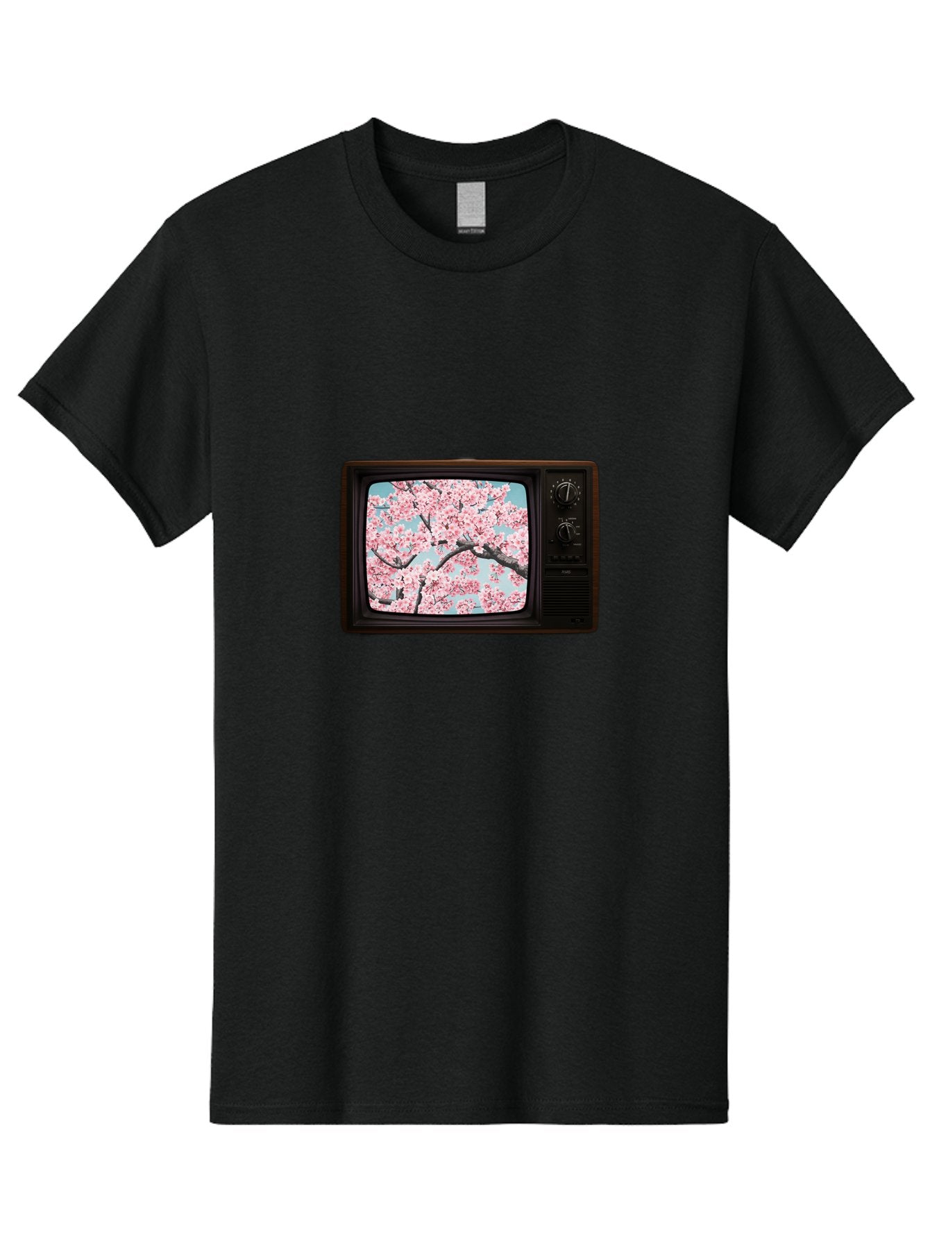 Old-Television-With-Cherry-Blossoms Men'S Graphic Tee, 100% Cotton, Comfortable Casual Summer Wear, Machine Washable, Vintage Camera, Old Camera, Antique Camera, Black Camera, Classic Photography, Photography Equipment, Nostalgic Device, Bak994 7