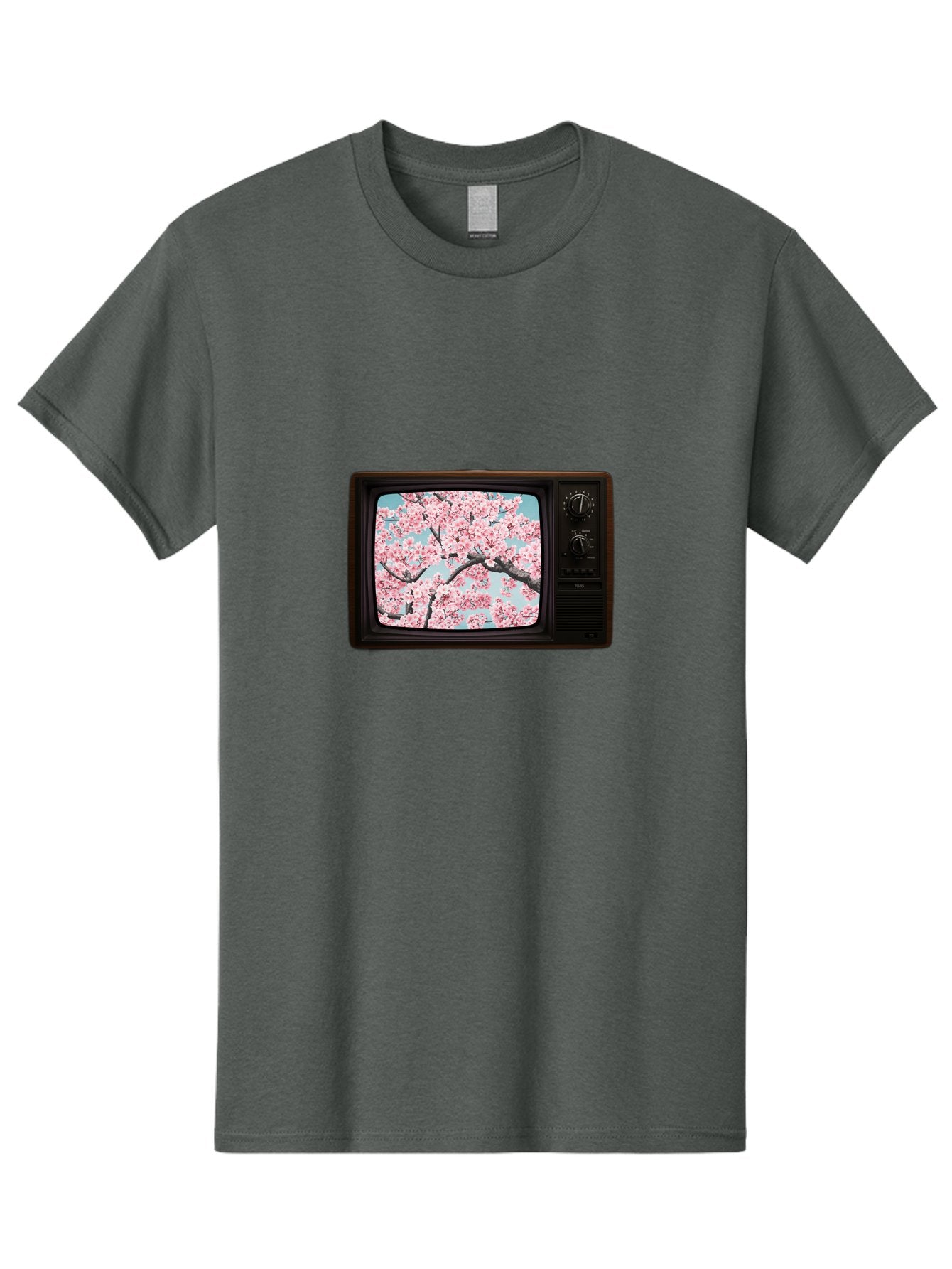 Old-Television-With-Cherry-Blossoms Men'S Graphic Tee, 100% Cotton, Comfortable Casual Summer Wear, Machine Washable, Vintage Camera, Old Camera, Antique Camera, Black Camera, Classic Photography, Photography Equipment, Nostalgic Device, Bak994 11