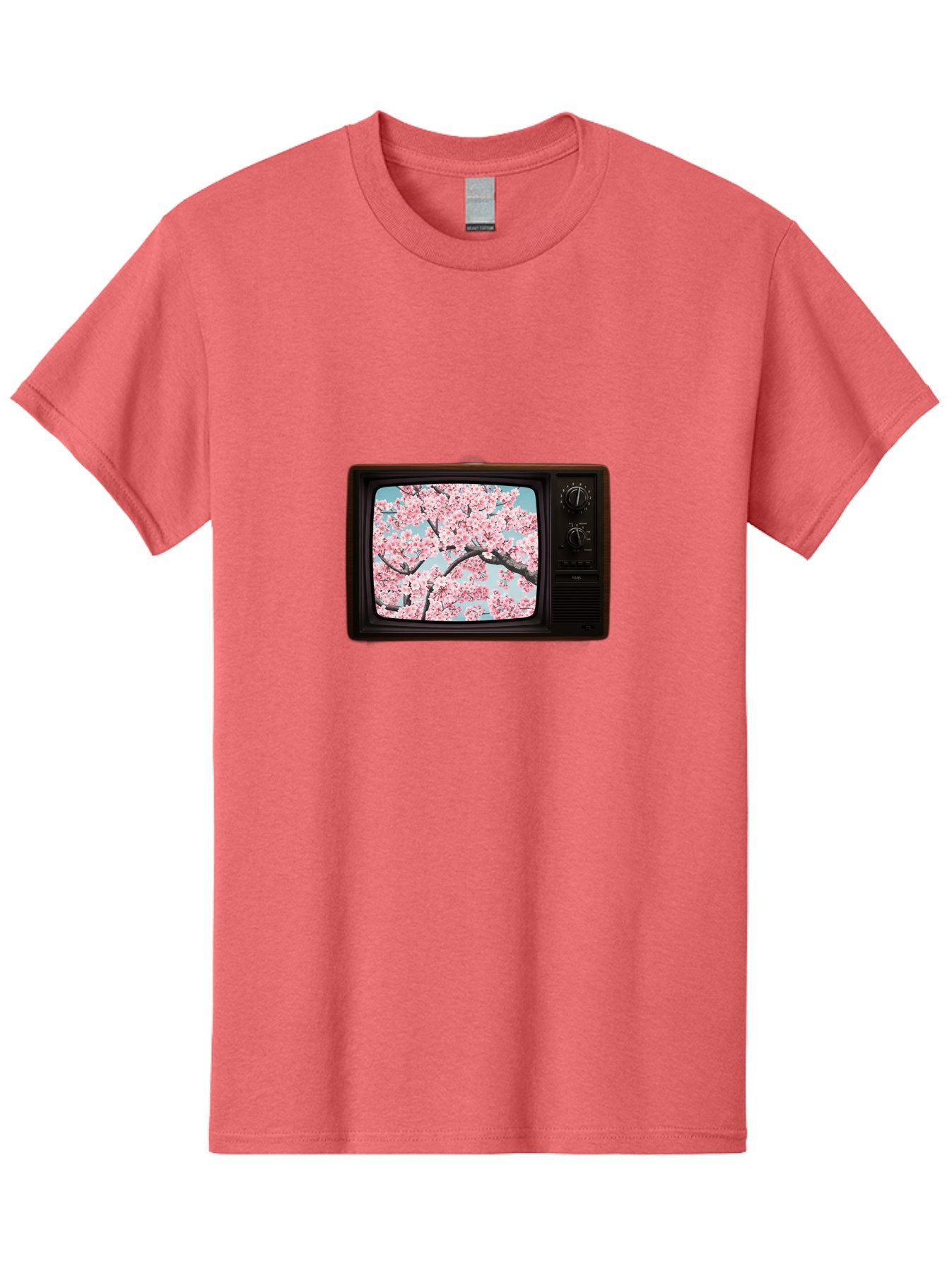 Old-Television-With-Cherry-Blossoms Men'S Graphic Tee, 100% Cotton, Comfortable Casual Summer Wear, Machine Washable, Vintage Camera, Old Camera, Antique Camera, Black Camera, Classic Photography, Photography Equipment, Nostalgic Device, Bak994 9
