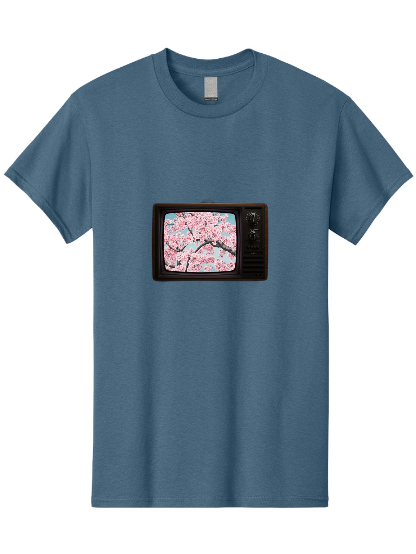 Old-Television-With-Cherry-Blossoms Men'S Graphic Tee, 100% Cotton, Comfortable Casual Summer Wear, Machine Washable, Vintage Camera, Old Camera, Antique Camera, Black Camera, Classic Photography, Photography Equipment, Nostalgic Device, Bak994 3