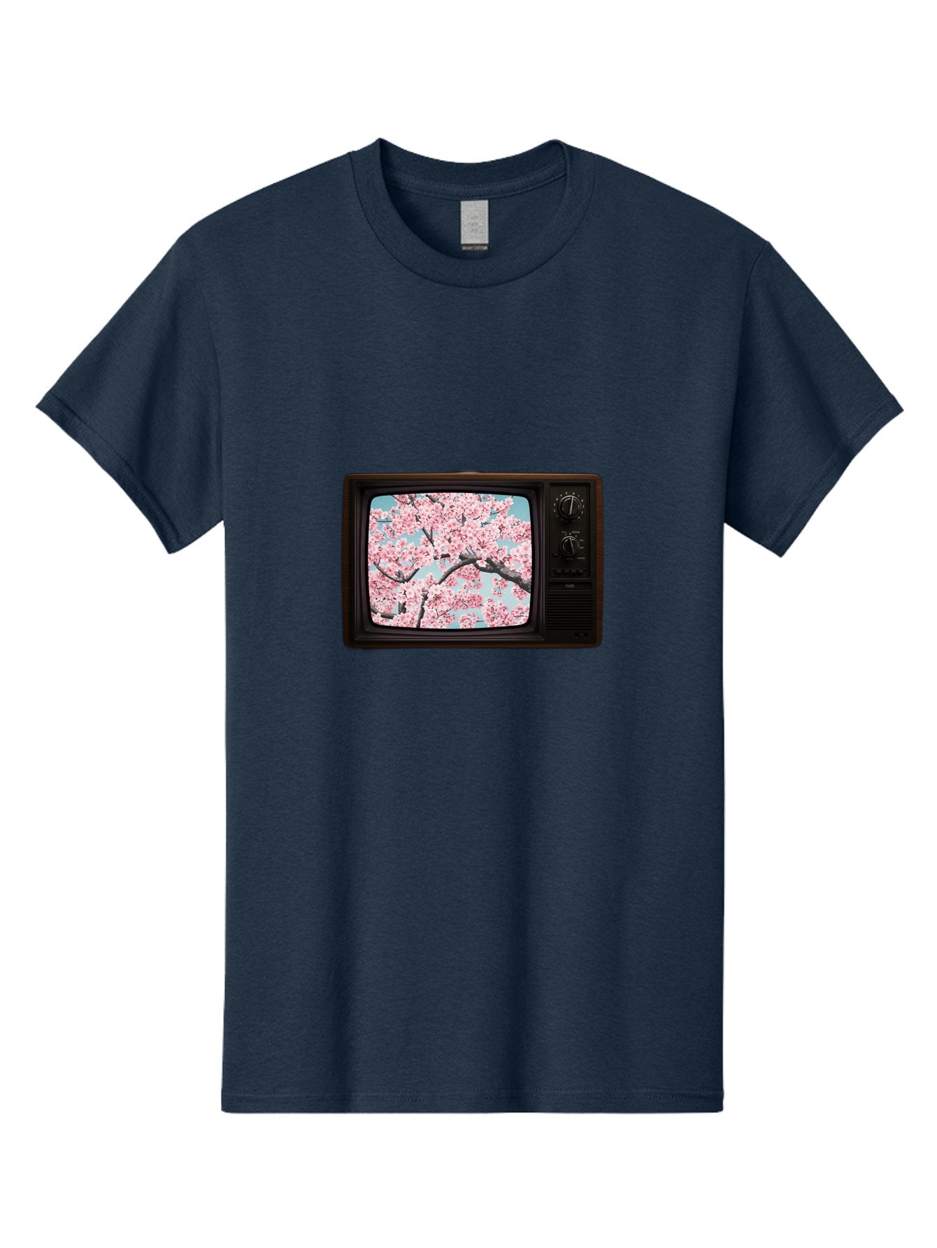 Old-Television-With-Cherry-Blossoms Men'S Graphic Tee, 100% Cotton, Comfortable Casual Summer Wear, Machine Washable, Vintage Camera, Old Camera, Antique Camera, Black Camera, Classic Photography, Photography Equipment, Nostalgic Device, Bak994 5