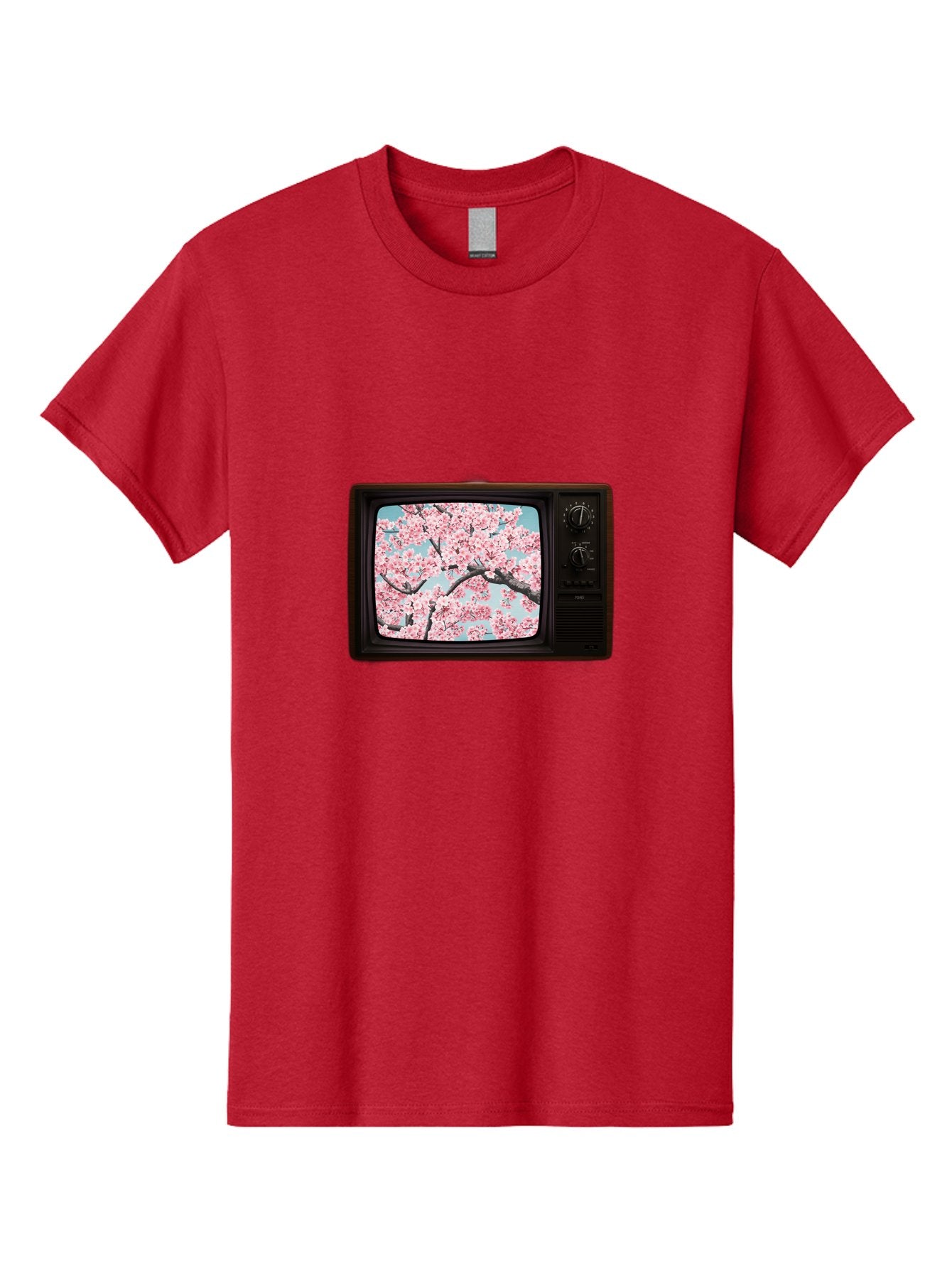 Old-Television-With-Cherry-Blossoms Men'S Graphic Tee, 100% Cotton, Comfortable Casual Summer Wear, Machine Washable, Vintage Camera, Old Camera, Antique Camera, Black Camera, Classic Photography, Photography Equipment, Nostalgic Device, Bak994