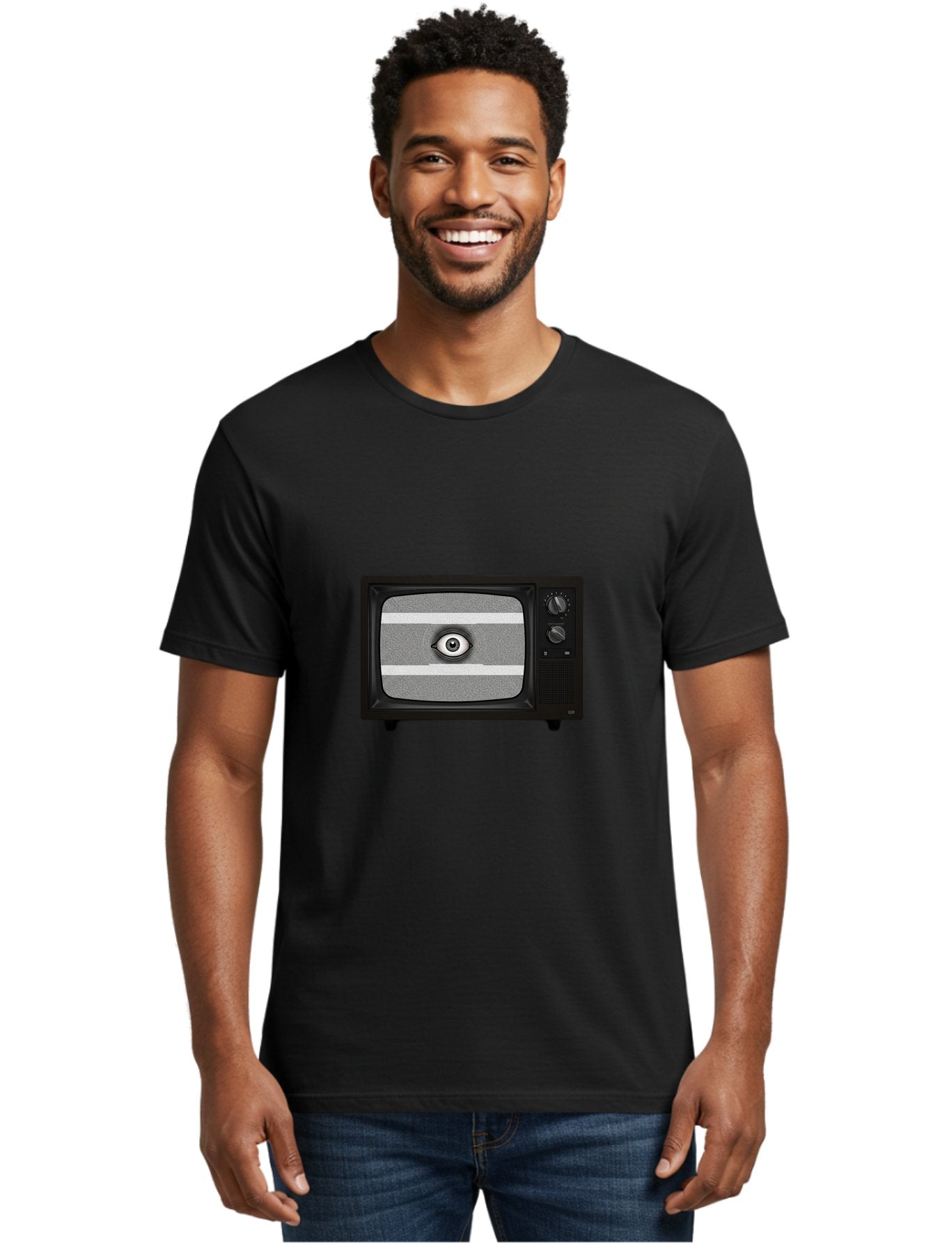 Old-Tv-With-Eye Men'S Graphic Tee, 100% Cotton, Comfortable Casual Summer Wear, Machine Washable, Vintage Camera, Old Camera, Antique Camera, Black Camera, Classic Photography, Photography Equipment, Nostalgic Device, Film Camera, Camera Art Bak996 17