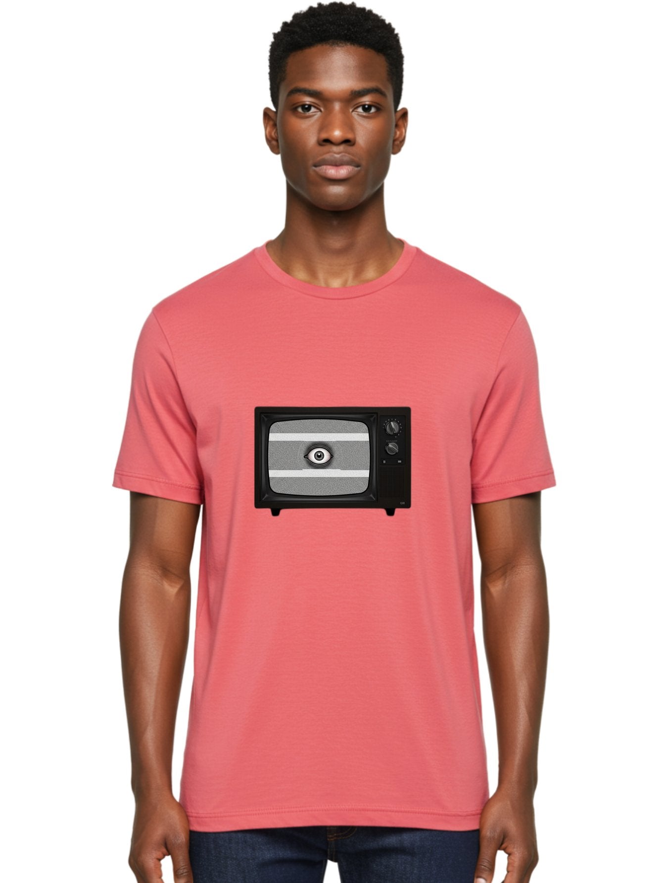 Old-Tv-With-Eye Men'S Graphic Tee, 100% Cotton, Comfortable Casual Summer Wear, Machine Washable, Vintage Camera, Old Camera, Antique Camera, Black Camera, Classic Photography, Photography Equipment, Nostalgic Device, Film Camera, Camera Art Bak996 18