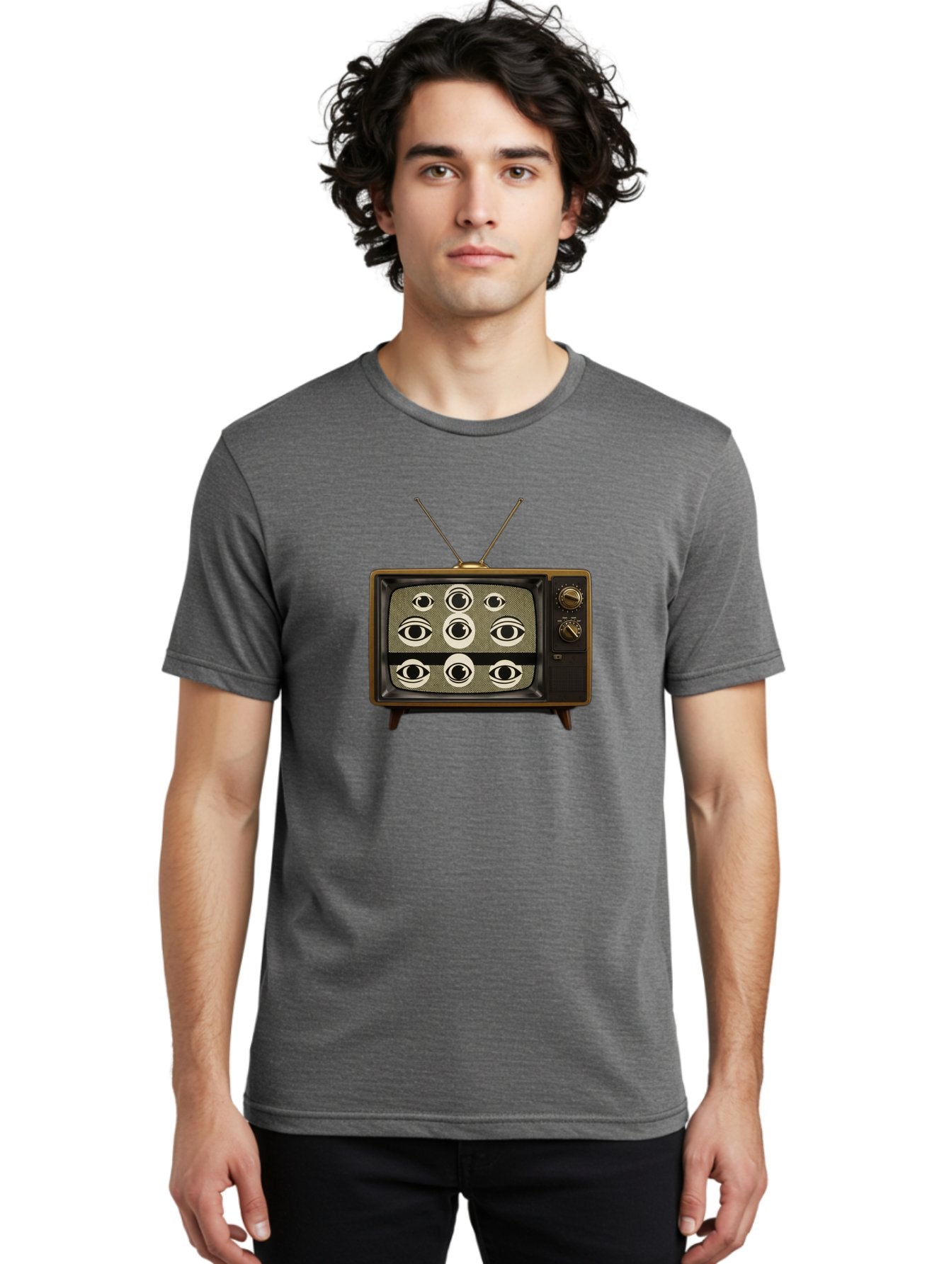 Old-Tv-With-Eyes Men'S Graphic Tee, 100% Cotton, Comfortable Casual Summer Wear, Machine Washable, Vintage Camera, Old Camera, Antique Camera, Black Camera, Classic Photography, Photography Equipment, Nostalgic Device, Film Camera, Camera Art Bak997 20
