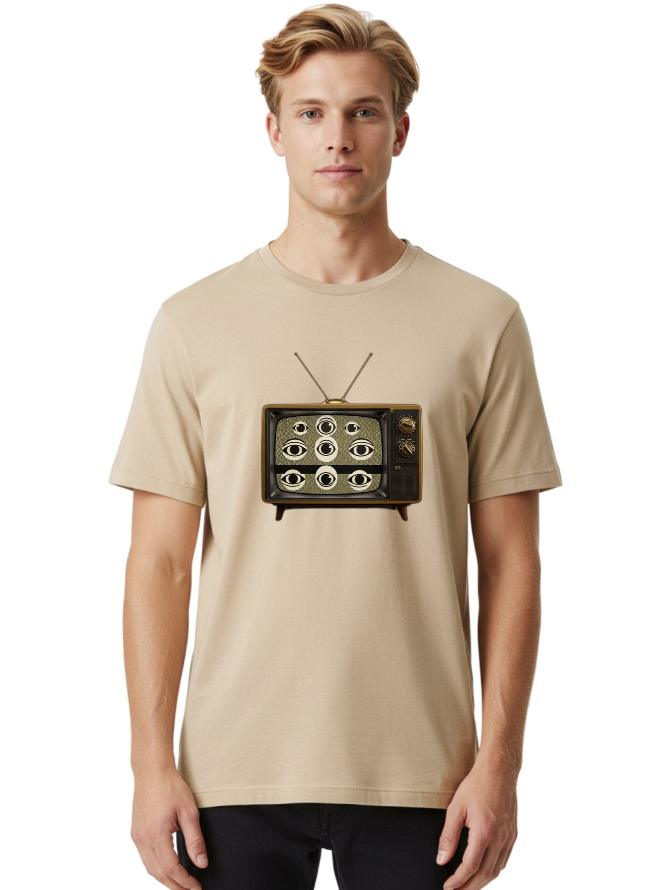Old-Tv-With-Eyes Men'S Graphic Tee, 100% Cotton, Comfortable Casual Summer Wear, Machine Washable, Vintage Camera, Old Camera, Antique Camera, Black Camera, Classic Photography, Photography Equipment, Nostalgic Device, Film Camera, Camera Art Bak997 19