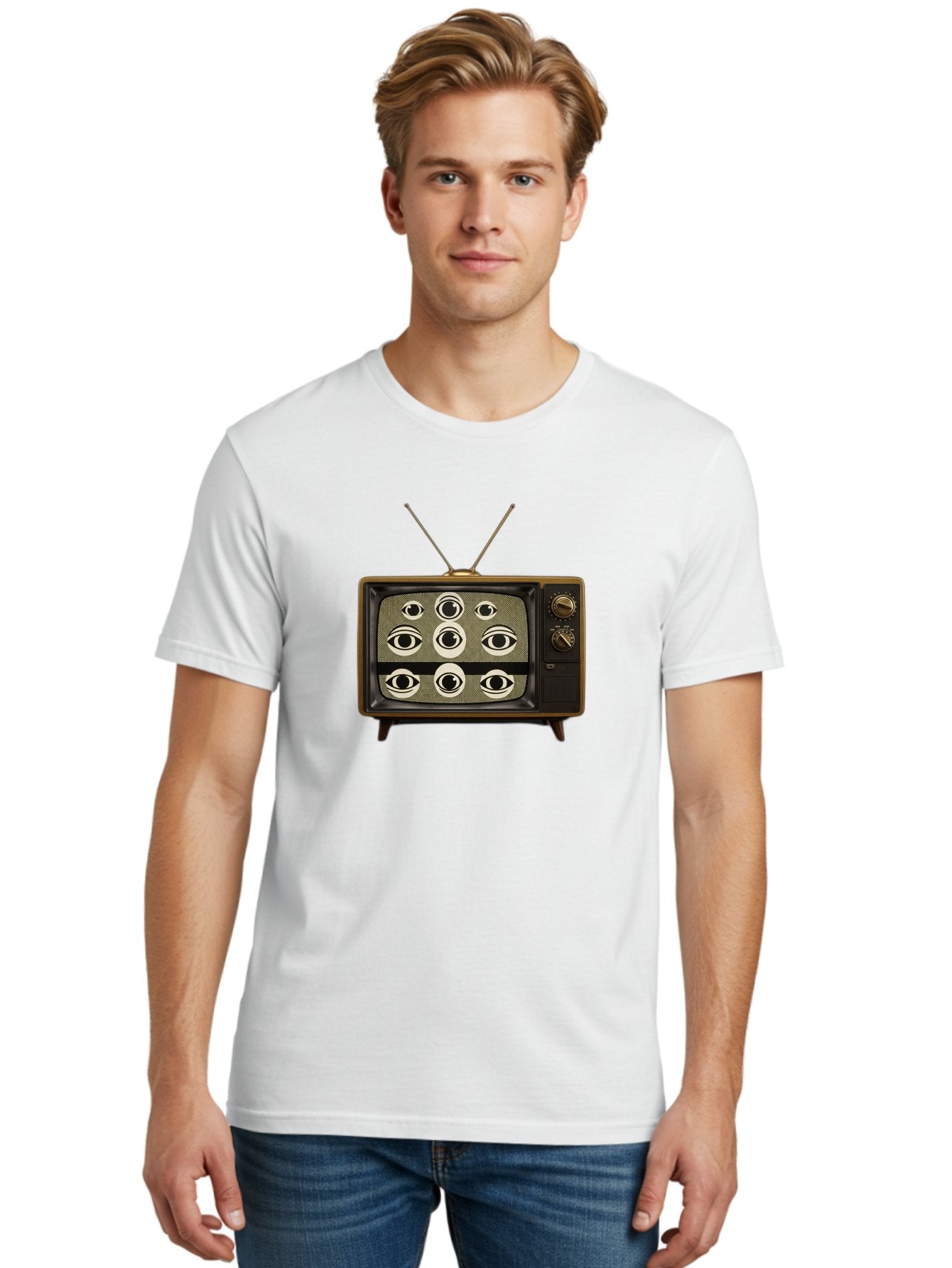 Old-Tv-With-Eyes Men'S Graphic Tee, 100% Cotton, Comfortable Casual Summer Wear, Machine Washable, Vintage Camera, Old Camera, Antique Camera, Black Camera, Classic Photography, Photography Equipment, Nostalgic Device, Film Camera, Camera Art Bak997 17