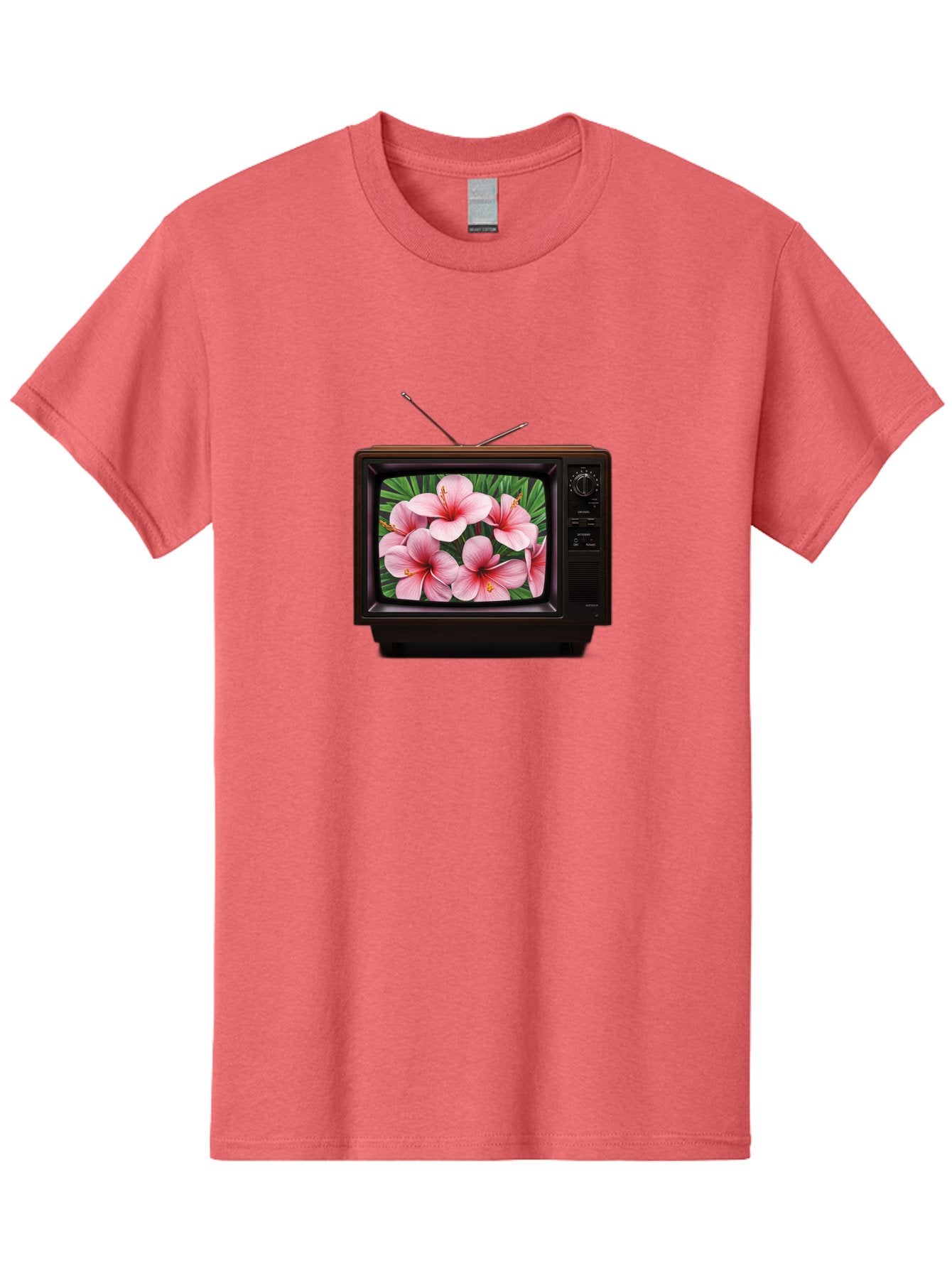 Old-Tv-With-Hibiscus-Flowers Men'S Graphic Tee, 100% Cotton, Comfortable Casual Summer Wear, Machine Washable, Vintage Camera, Old Camera, Antique Camera, Black Camera, Classic Photography, Photography Equipment, Nostalgic Device, Film Camera, Bak998 5