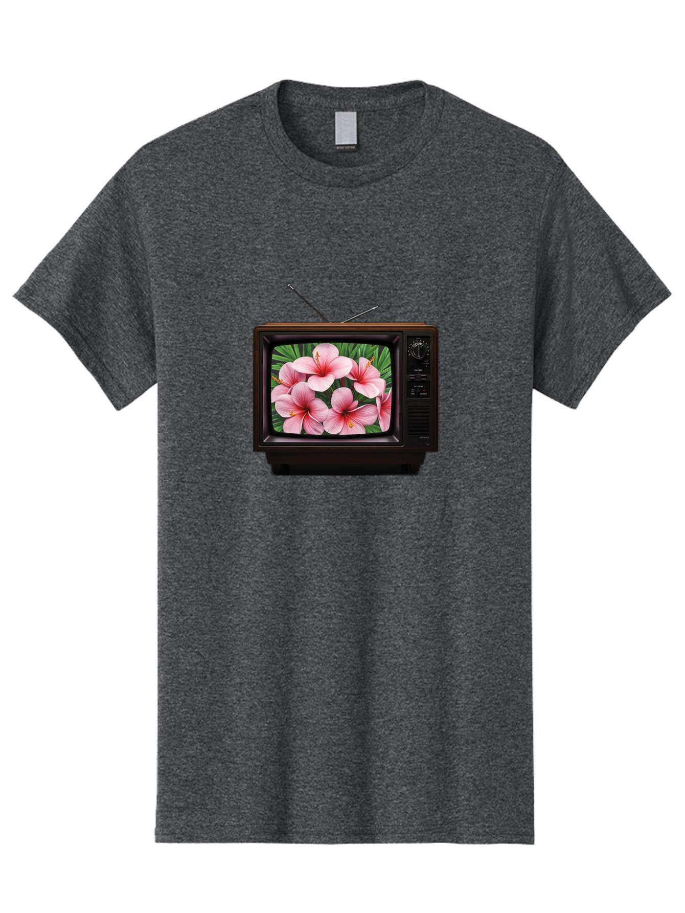 Old-Tv-With-Hibiscus-Flowers Men'S Graphic Tee, 100% Cotton, Comfortable Casual Summer Wear, Machine Washable, Vintage Camera, Old Camera, Antique Camera, Black Camera, Classic Photography, Photography Equipment, Nostalgic Device, Film Camera, Bak998 9